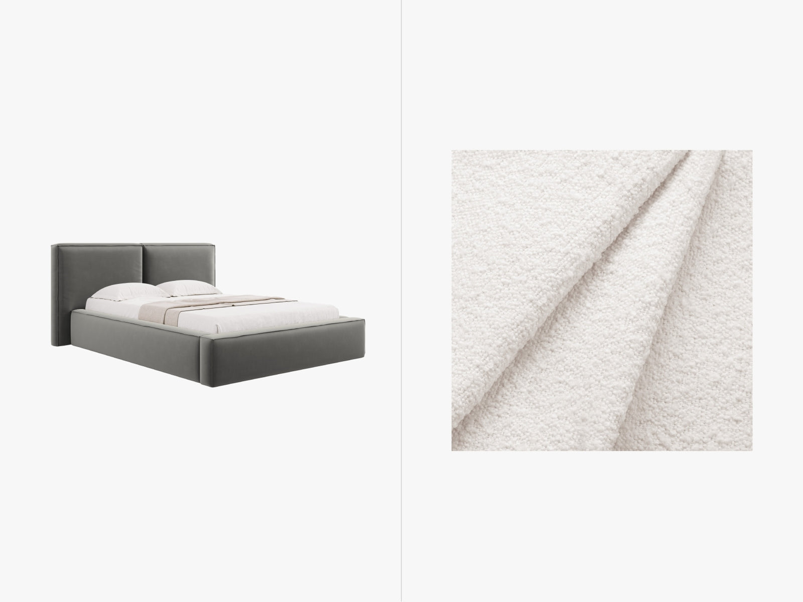 Jodie Boucle Bett mit Stauraum und Headboard  194cm in White präsentiert im Onlineshop von KAQTU Design AG. Bett ist von Micadoni