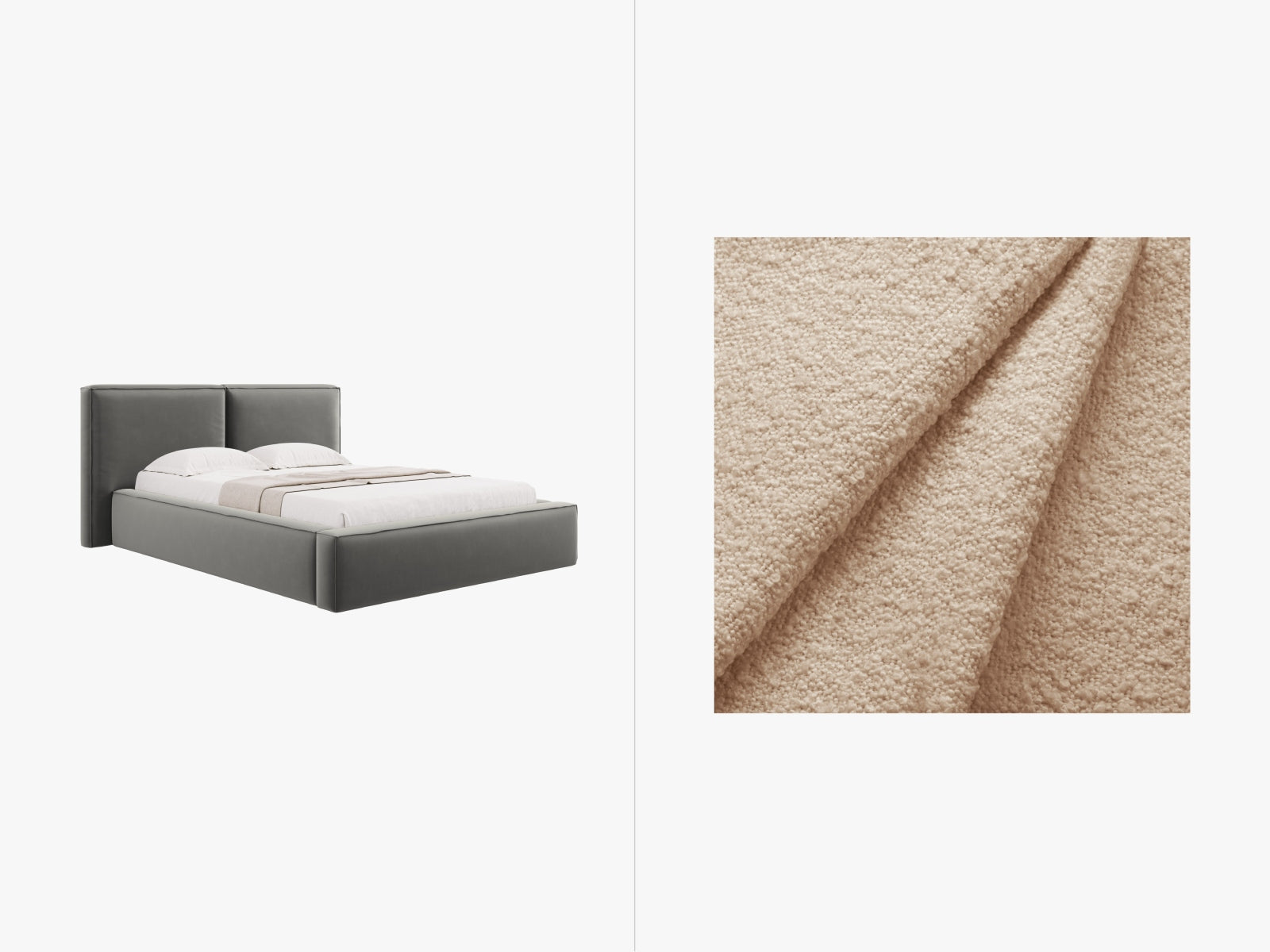 Jodie Boucle Bett mit Stauraum und Headboard  194cm in Beige präsentiert im Onlineshop von KAQTU Design AG. Bett ist von Micadoni