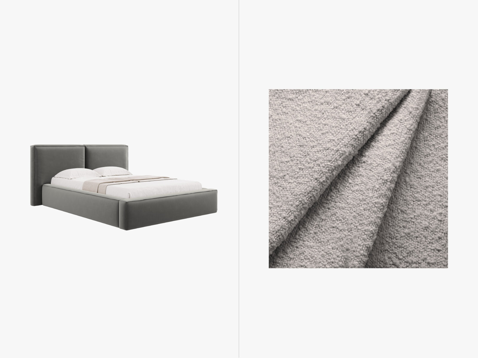 Jodie Boucle Bett mit Stauraum und Headboard 140cm in Light Grey-Baloo präsentiert im Onlineshop von KAQTU Design AG. Bett ist von Micadoni