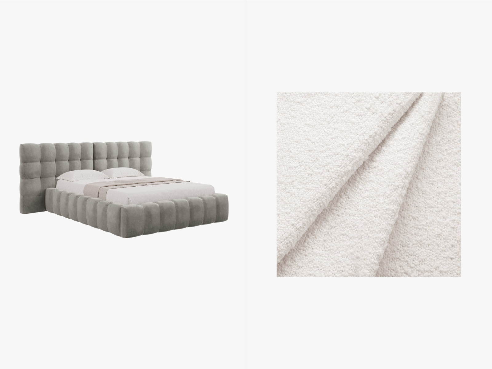 Mamaia Boucle Bett mit Strauaum und doppeltem Headboard  200cm in White/Schwarz präsentiert im Onlineshop von KAQTU Design AG. Bett ist von Micadoni