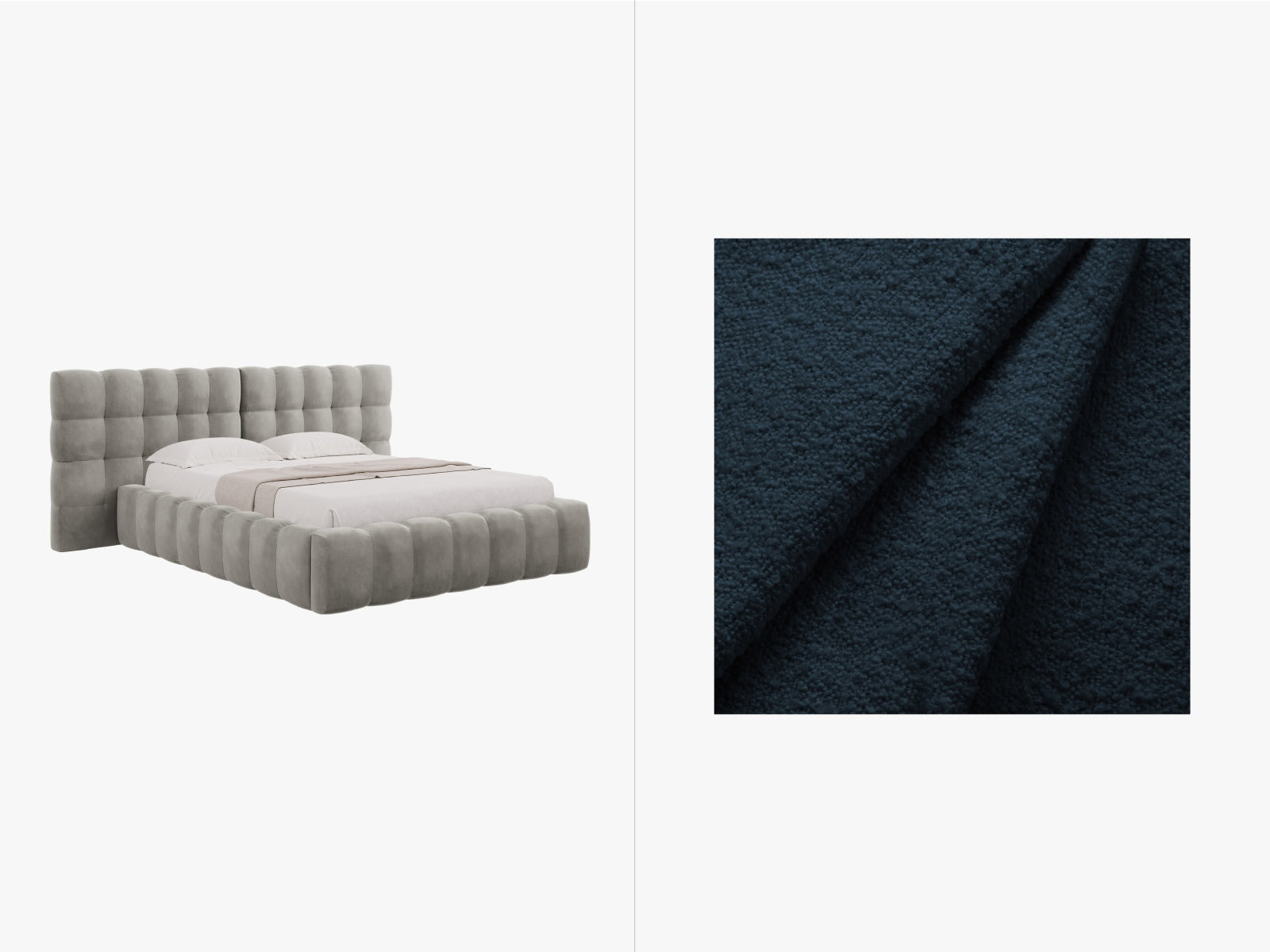 Mamaia Boucle Bett mit Strauaum und doppeltem Headboard  200cm in Dark Blue/Schwarz präsentiert im Onlineshop von KAQTU Design AG. Bett ist von Micadoni