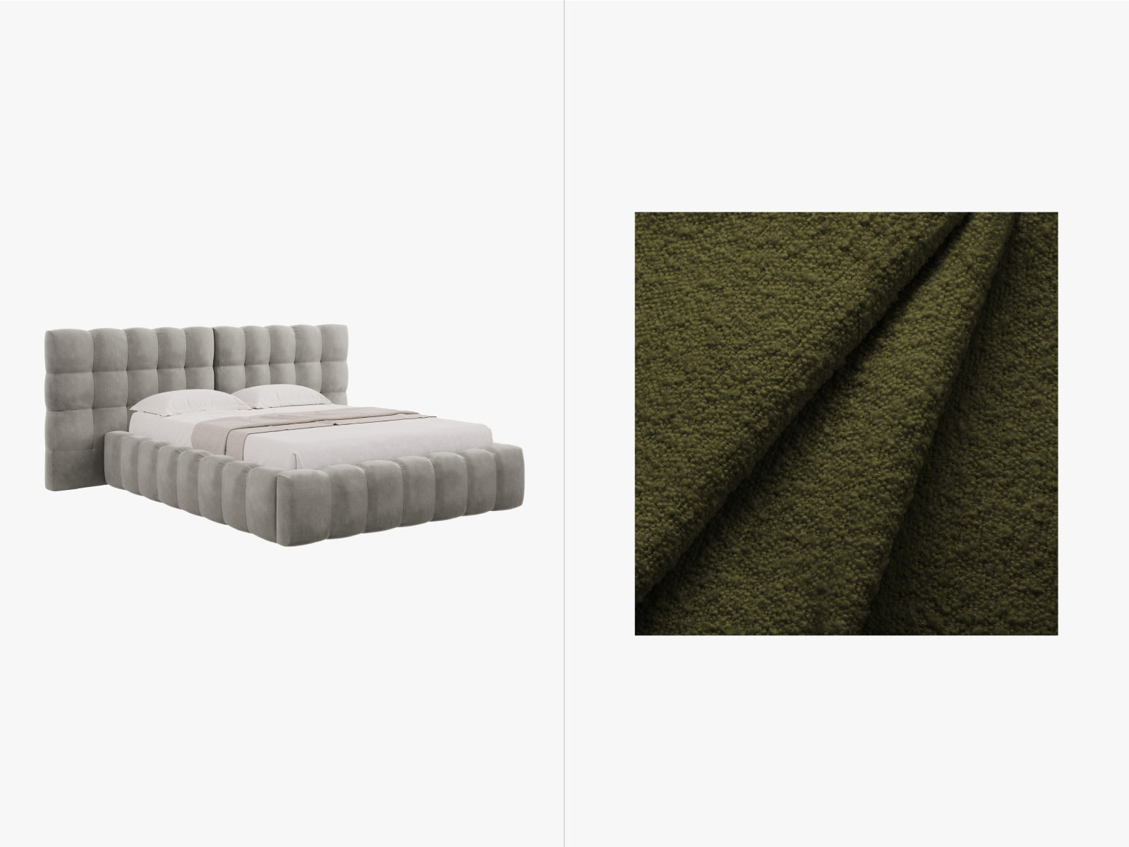 Mamaia Boucle Bett mit Strauaum und doppeltem Headboard  200cm in Dark Olive Green/Schwarz präsentiert im Onlineshop von KAQTU Design AG. Bett ist von Micadoni