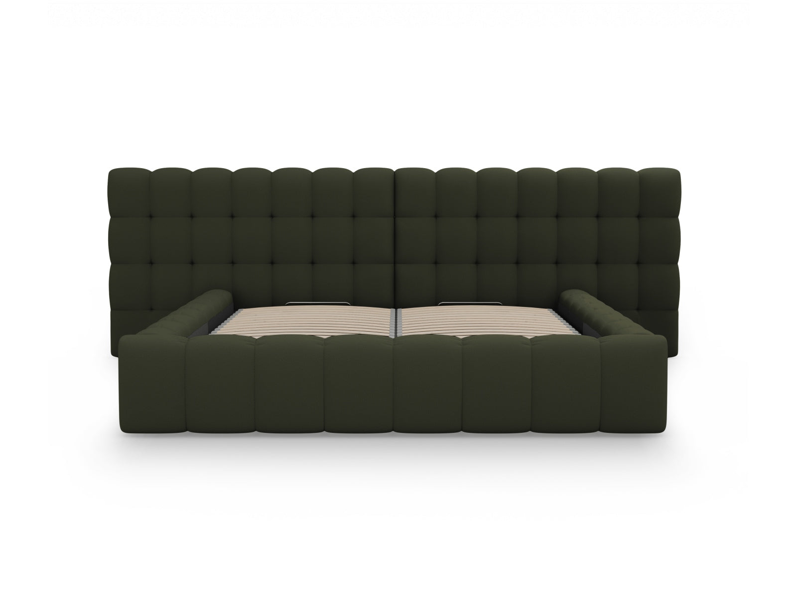 Entdecken Sie das Mamaia Bett von Micadoni: 200 cm Komfort, elegantes doppeltes Headboard und praktischer Stauraum für Ihr modernes Schlafzimmer.