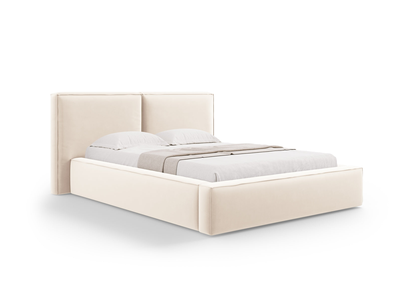 Jodie Velour Bett mit Strauaum und doppeltem Headboard 140cm in Light Beige-Bluvel präsentiert im Onlineshop von KAQTU Design AG. Bett ist von Micadoni