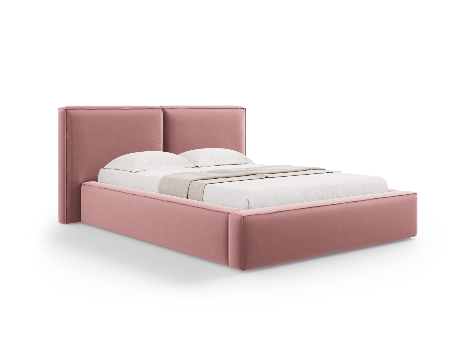 Jodie Velour Bett mit Strauaum und doppeltem Headboard 140cm in Pink-Bluvel präsentiert im Onlineshop von KAQTU Design AG. Bett ist von Micadoni