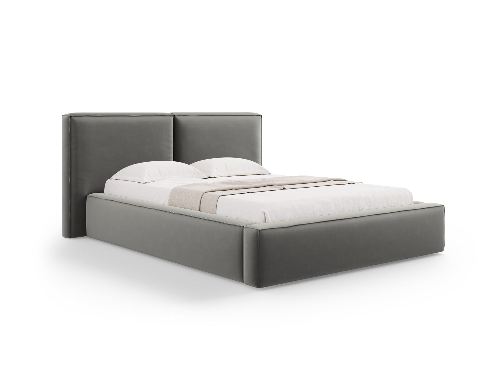 Jodie Velour Bett mit Strauaum und doppeltem Headboard  194cm in Light Grey präsentiert im Onlineshop von KAQTU Design AG. Bett ist von Micadoni