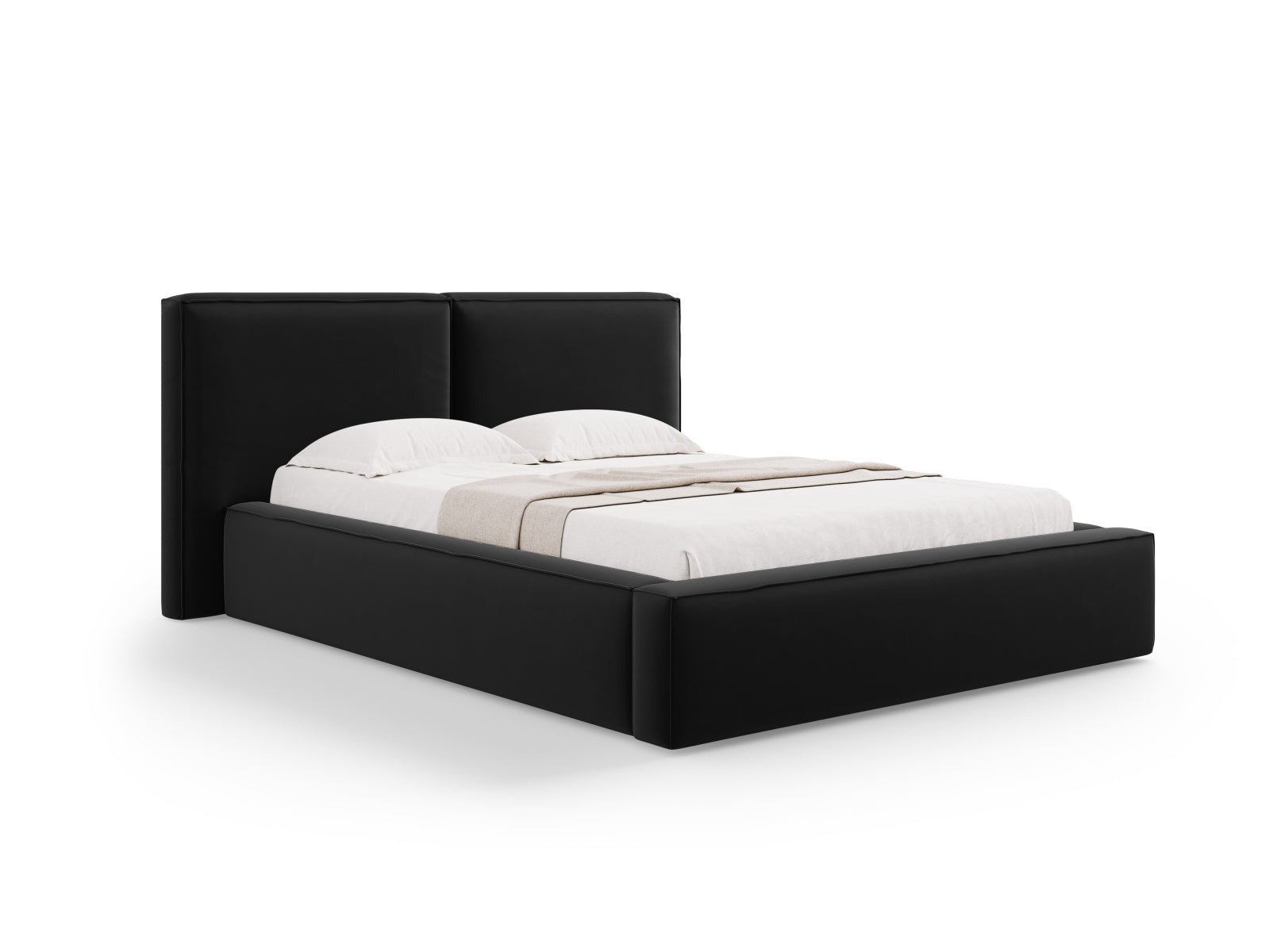 Jodie Velour Bett mit Strauaum und doppeltem Headboard 140cm in Black-Bluvel präsentiert im Onlineshop von KAQTU Design AG. Bett ist von Micadoni