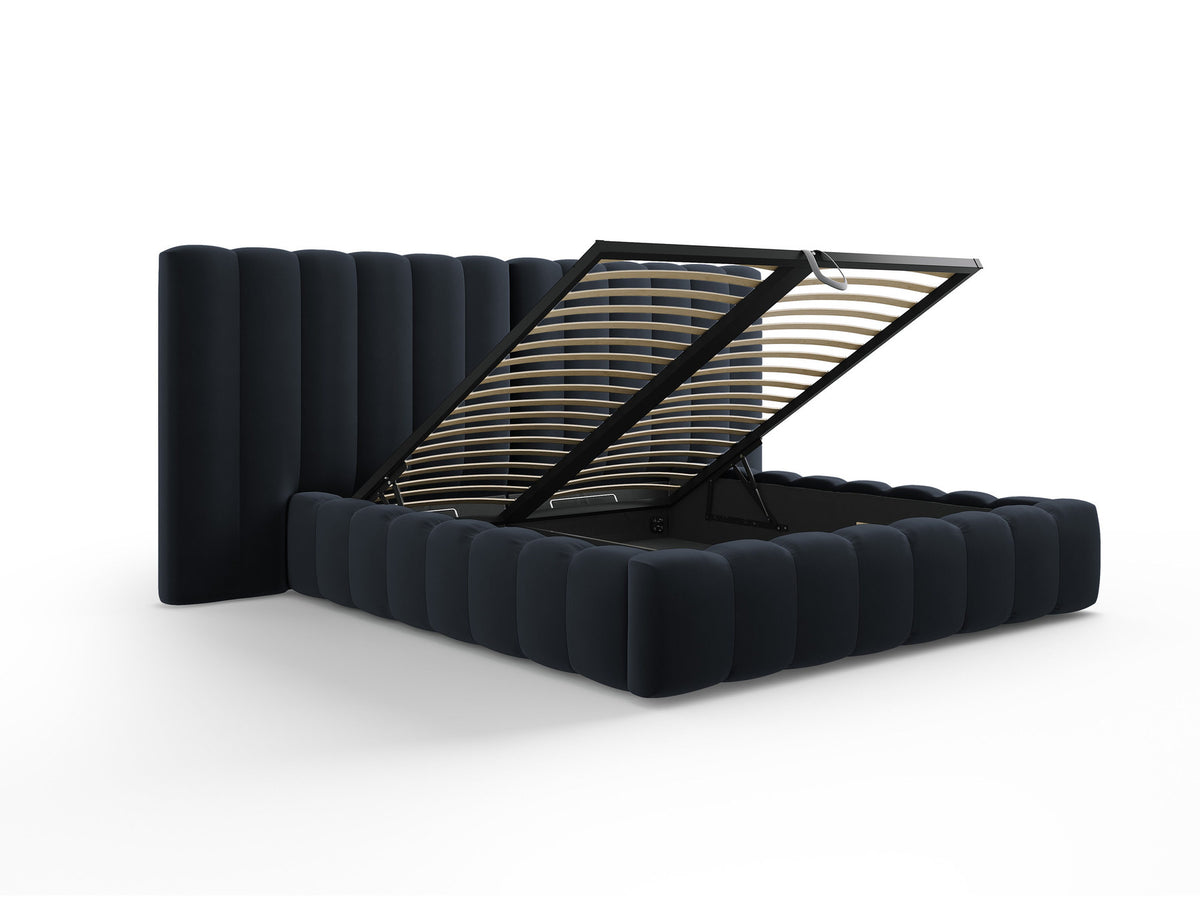 Kelp Bett mit Stauraum und doppeltem Headboard 140cm in Dark Blue-Bluvel präsentiert im Onlineshop von KAQTU Design AG. Bett ist von Micadoni