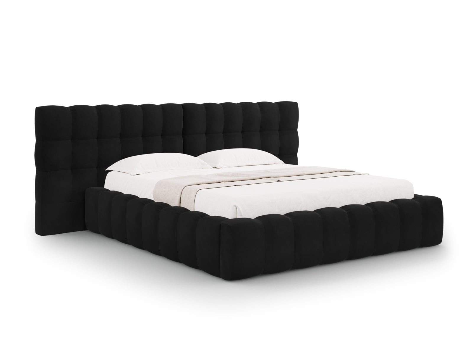 Mamaia Velour Bett mit Strauaum und doppeltem Headboard  200cm in Black/Schwarz präsentiert im Onlineshop von KAQTU Design AG. Bett ist von Micadoni