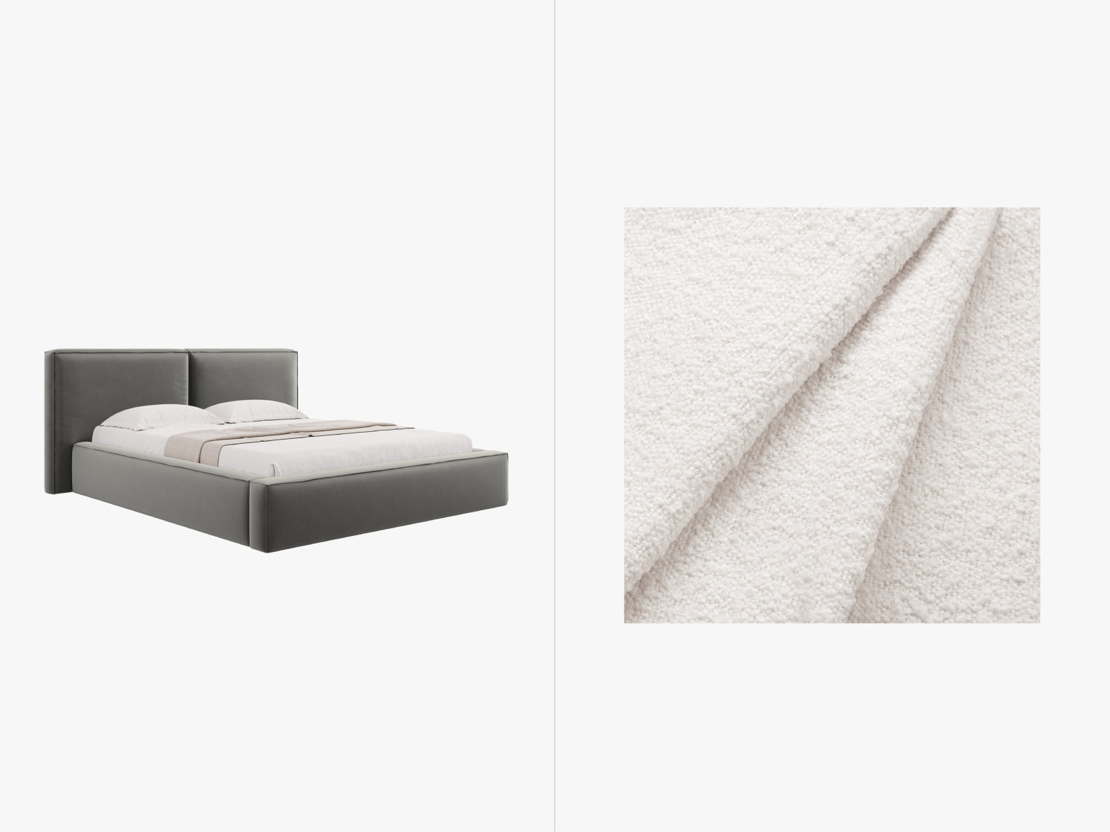 Jodie Boucle Bett mit Stauraum und Headboard  214cm in White präsentiert im Onlineshop von KAQTU Design AG. Bett ist von Micadoni
