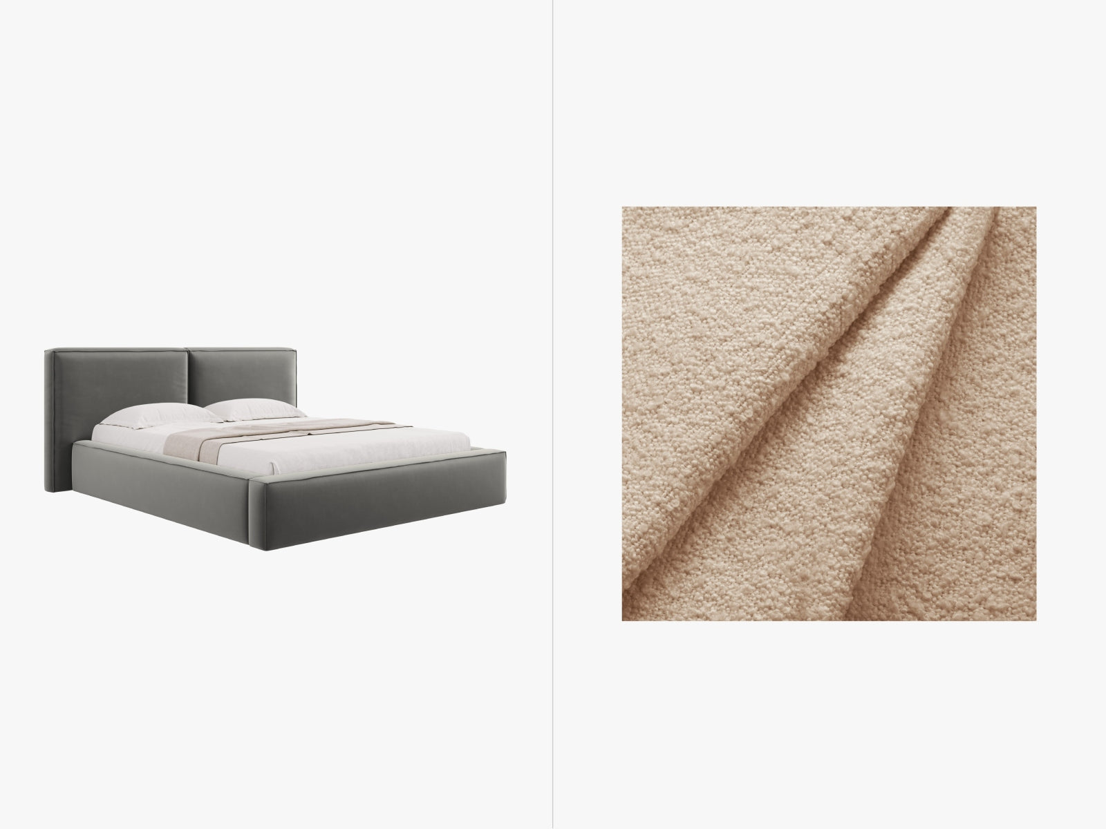 Jodie Boucle Bett mit Stauraum und Headboard  214cm in Beige präsentiert im Onlineshop von KAQTU Design AG. Bett ist von Micadoni