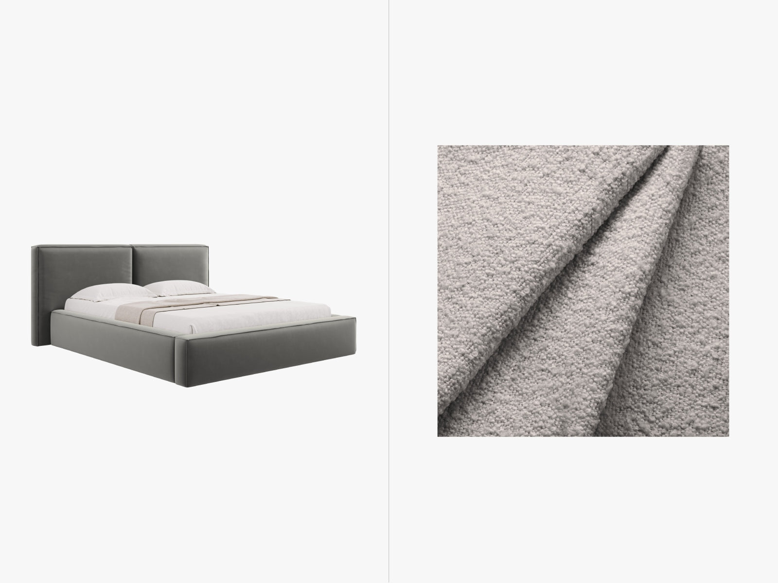 Jodie Boucle Bett mit Stauraum und Headboard 160cm in Light Grey-Baloo präsentiert im Onlineshop von KAQTU Design AG. Bett ist von Micadoni