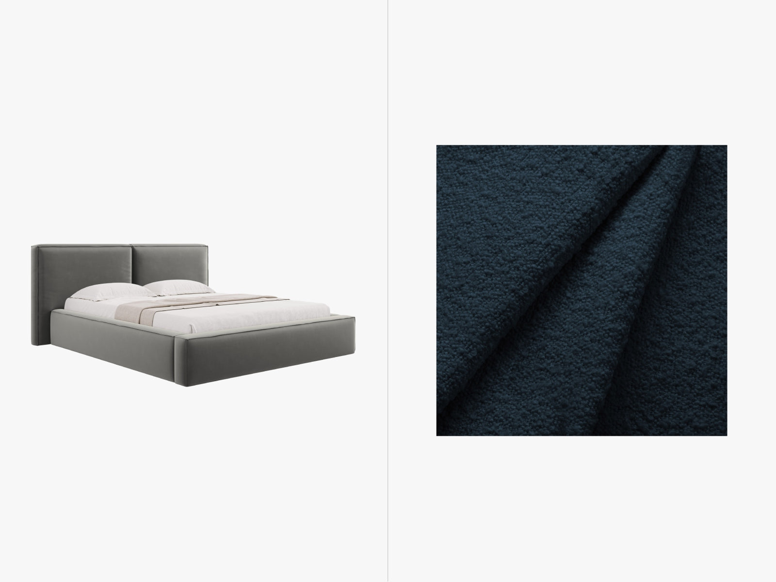 Jodie Boucle Bett mit Stauraum und Headboard  214cm in Dark Blue präsentiert im Onlineshop von KAQTU Design AG. Bett ist von Micadoni