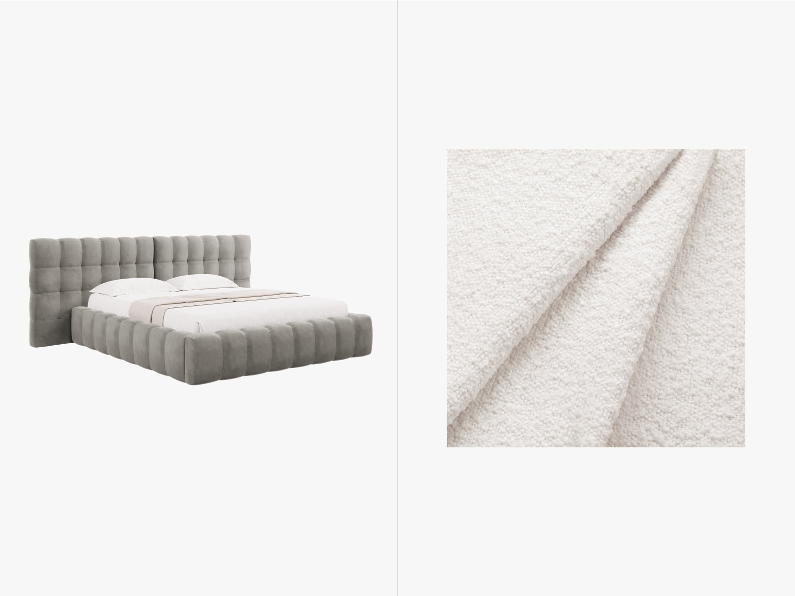 Mamaia Boucle Bett mit Strauaum und doppeltem Headboard  250cm in White/Schwarz präsentiert im Onlineshop von KAQTU Design AG. Bett ist von Micadoni