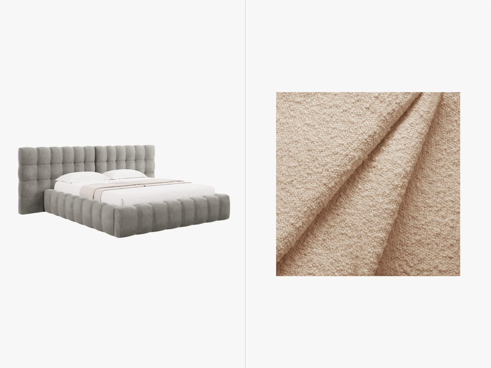 Mamaia Boucle Bett mit Strauaum und doppeltem Headboard  250cm in Beige/Schwarz präsentiert im Onlineshop von KAQTU Design AG. Bett ist von Micadoni