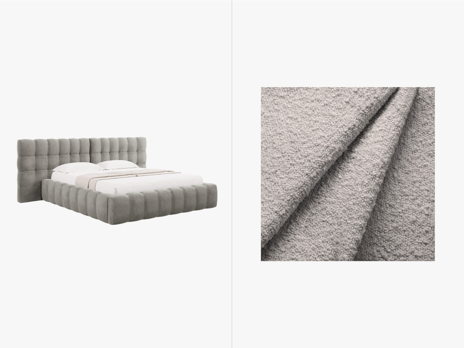 Mamaia Boucle Bett mit Strauaum und doppeltem Headboard  250cm in Light Grey/Schwarz präsentiert im Onlineshop von KAQTU Design AG. Bett ist von Micadoni