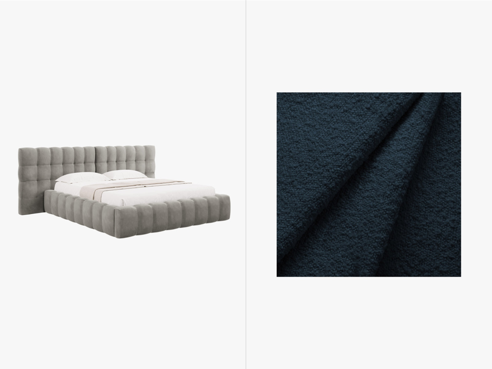 Mamaia Boucle Bett mit Strauaum und doppeltem Headboard  250cm in Dark Blue/Schwarz präsentiert im Onlineshop von KAQTU Design AG. Bett ist von Micadoni