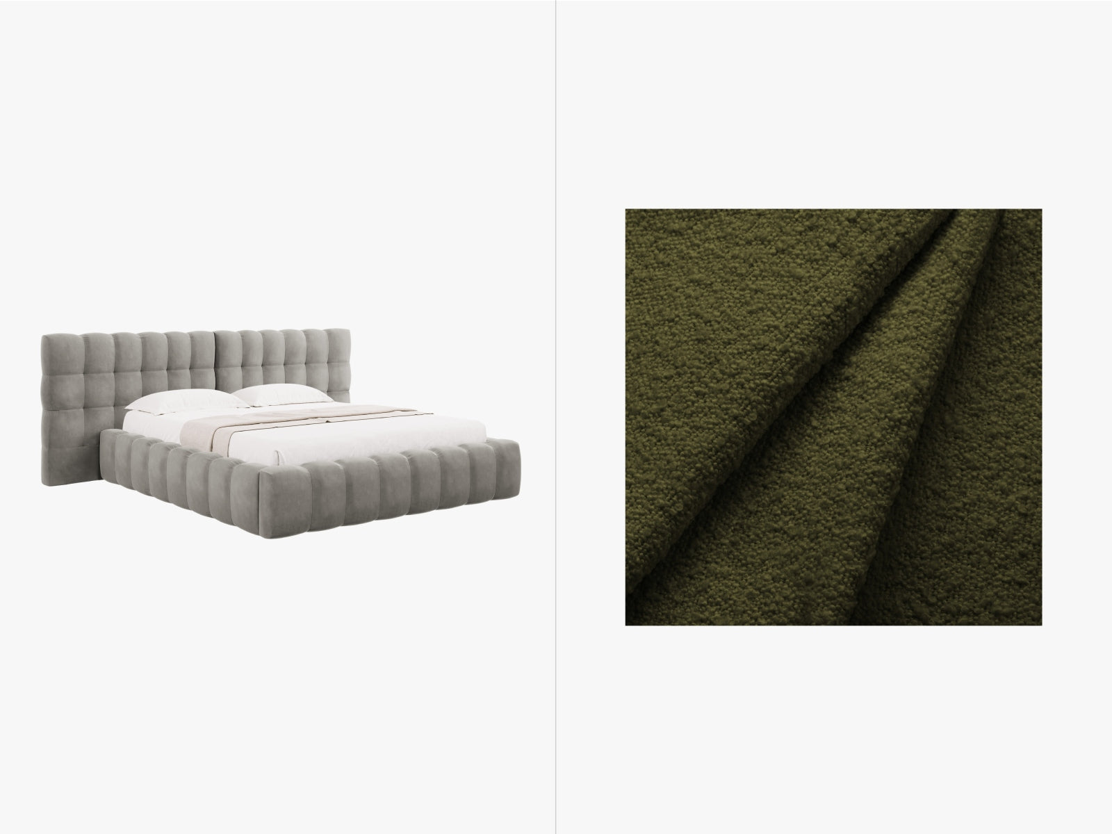 Mamaia Boucle Bett mit Strauaum und doppeltem Headboard  250cm in Dark Olive Green/Schwarz präsentiert im Onlineshop von KAQTU Design AG. Bett ist von Micadoni