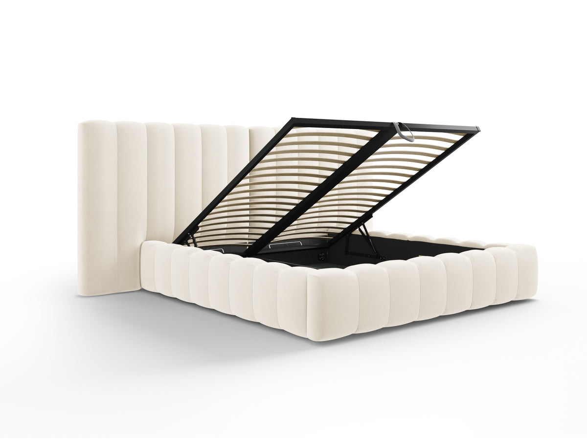 Kelp Bett mit Stauraum und double Headboard 160cm in Light Beige-Bluvel präsentiert im Onlineshop von KAQTU Design AG. Bett ist von Micadoni