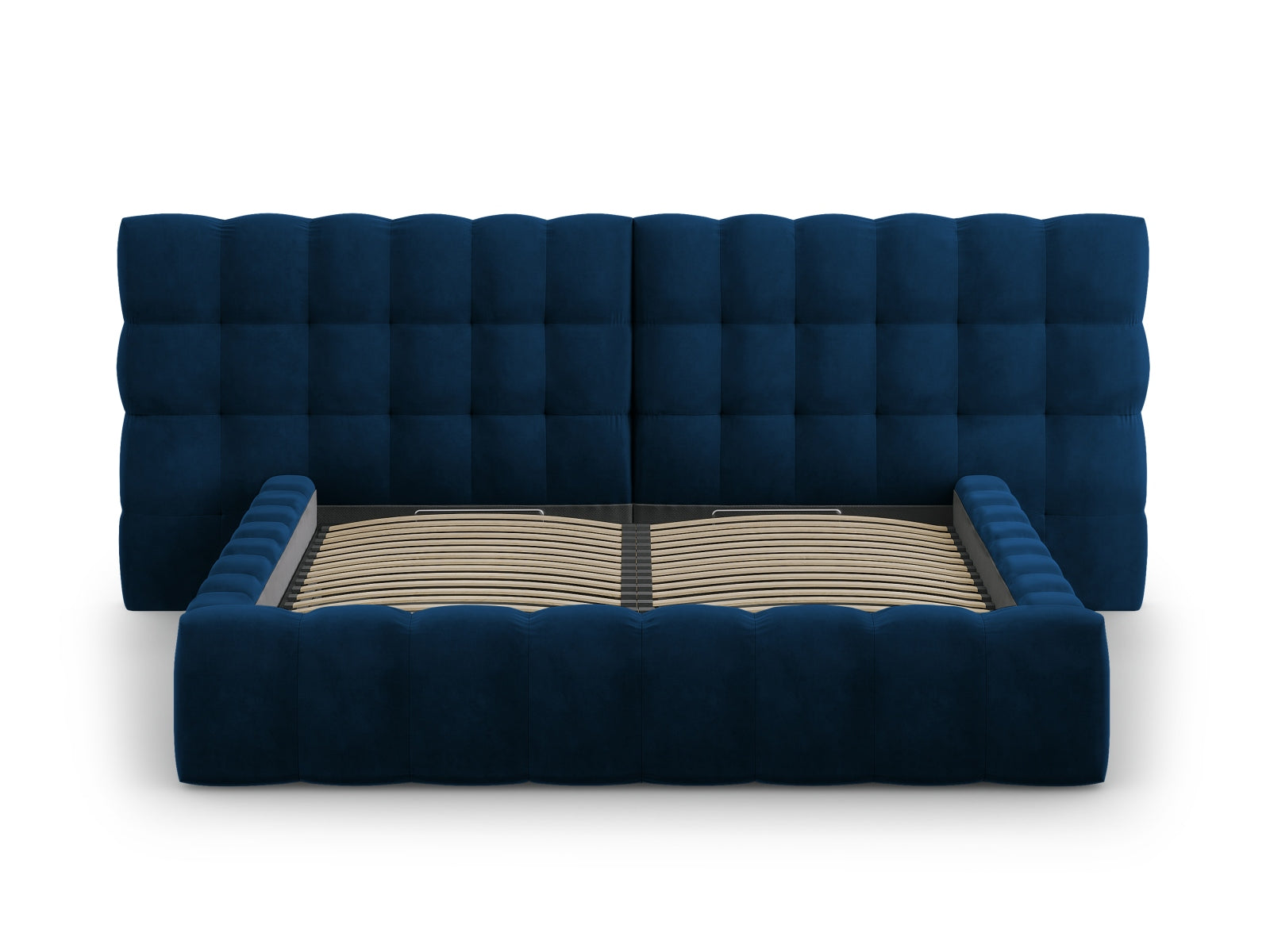 Mamaia Velour Bett mit Strauaum und doppeltem Headboard  250cm in Royal Blue/Schwarz präsentiert im Onlineshop von KAQTU Design AG. Bett ist von Micadoni