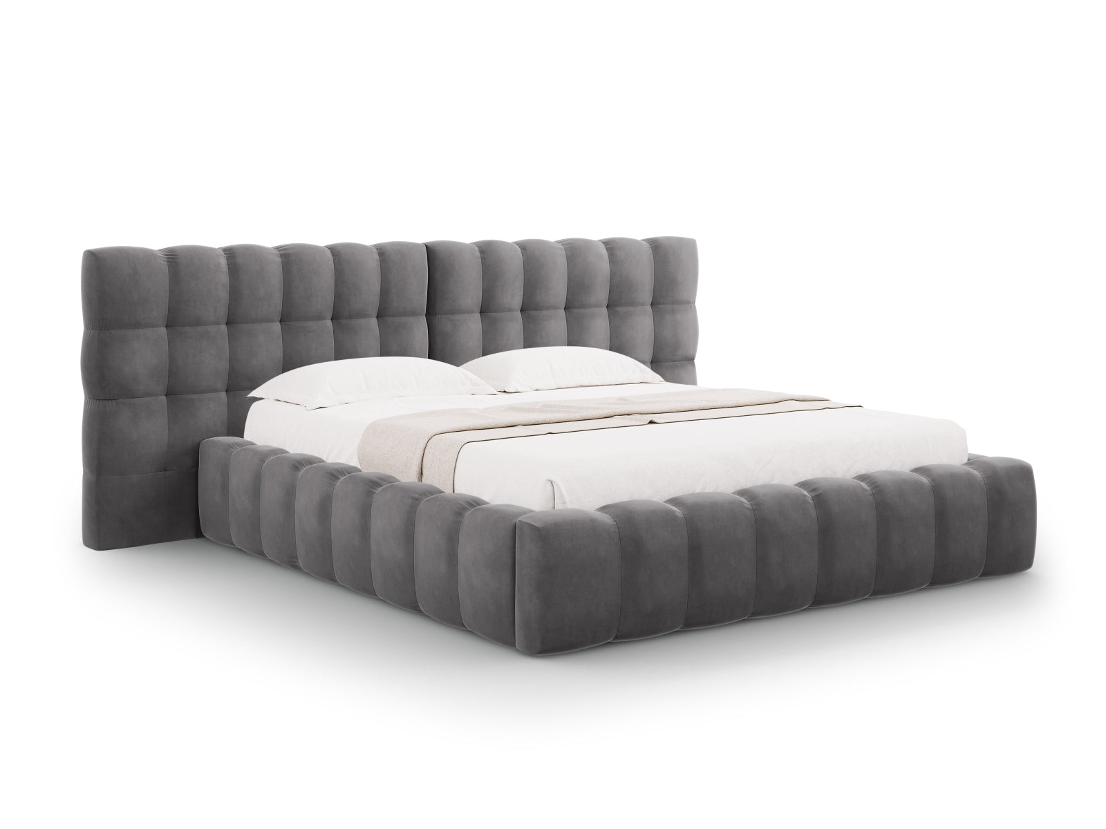 Mamaia Velour Bett mit Strauaum und doppeltem Headboard  250cm in Grey/Schwarz präsentiert im Onlineshop von KAQTU Design AG. Bett ist von Micadoni
