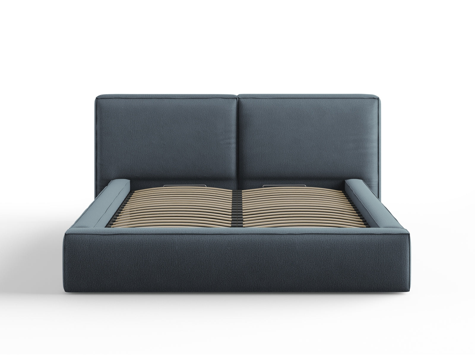 Elegantes Jodie Bett in Blau mit praktischem Stauraum und doppeltem Kopfteil, ideal für stilvolle Schlafzimmergestaltung.