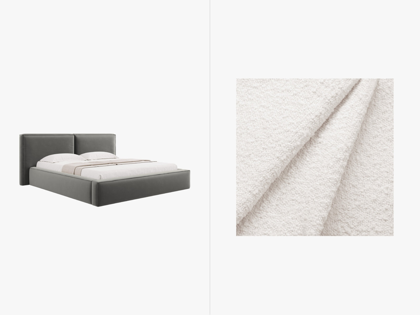 Jodie Boucle Bett mit Stauraum und Headboard 180cm in White-Baloo präsentiert im Onlineshop von KAQTU Design AG. Bett ist von Micadoni
