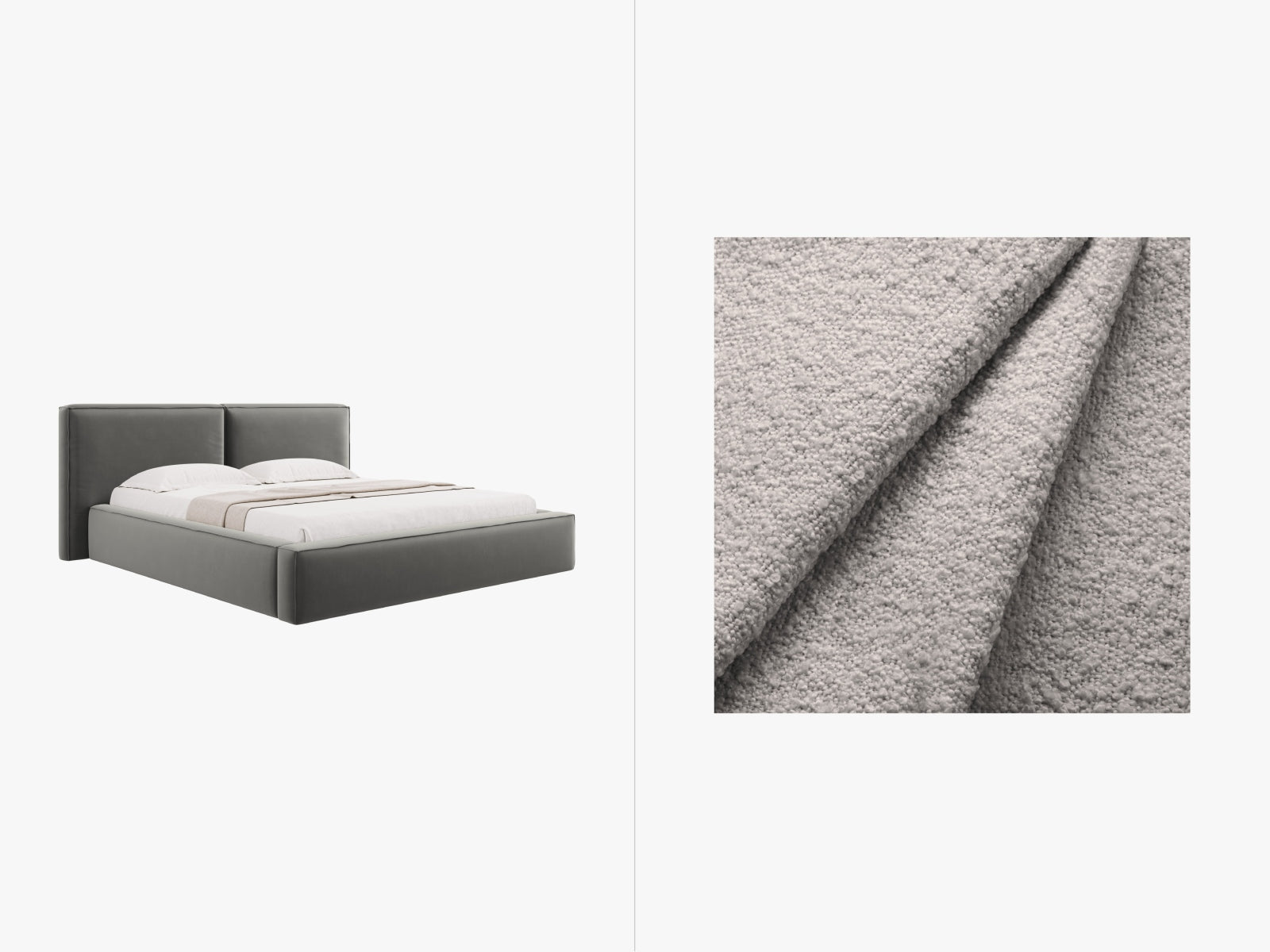 Jodie Boucle Bett mit Stauraum und Headboard  234cm in Light Grey präsentiert im Onlineshop von KAQTU Design AG. Bett ist von Micadoni