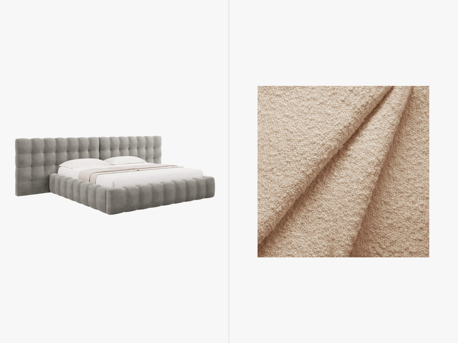 Mamaia Boucle Bett mit Strauaum und doppeltem Headboard  300cm in Beige/Schwarz präsentiert im Onlineshop von KAQTU Design AG. Bett ist von Micadoni