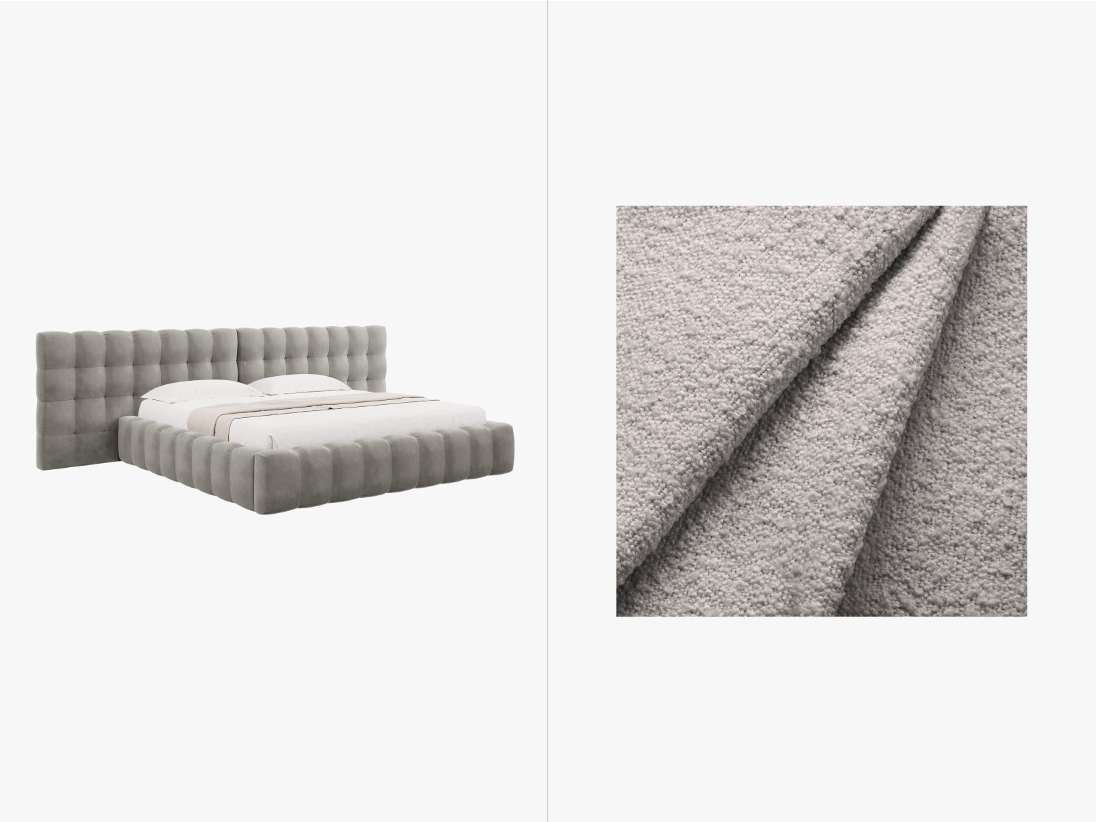 Mamaia Boucle Bett mit Strauaum und doppeltem Headboard  300cm in Light Grey/Schwarz präsentiert im Onlineshop von KAQTU Design AG. Bett ist von Micadoni