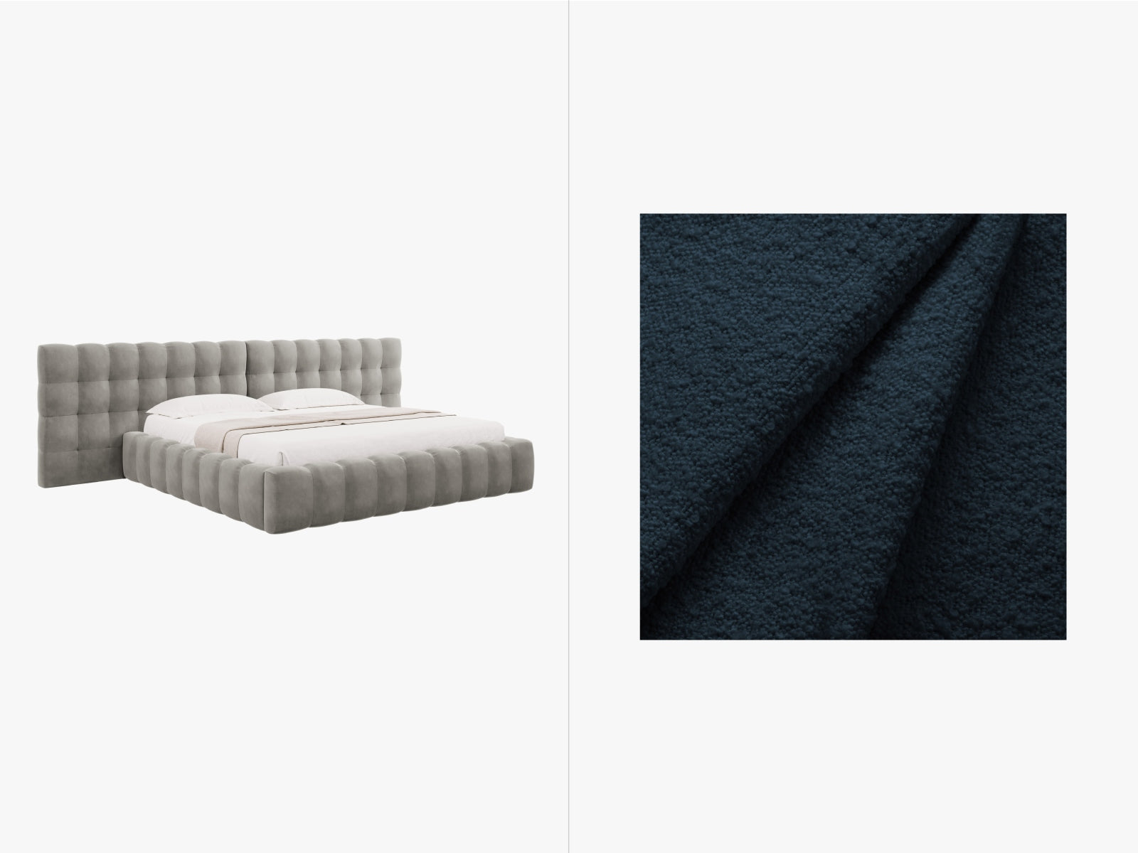 Mamaia Boucle Bett mit Strauaum und doppeltem Headboard  300cm in Dark Blue/Schwarz präsentiert im Onlineshop von KAQTU Design AG. Bett ist von Micadoni