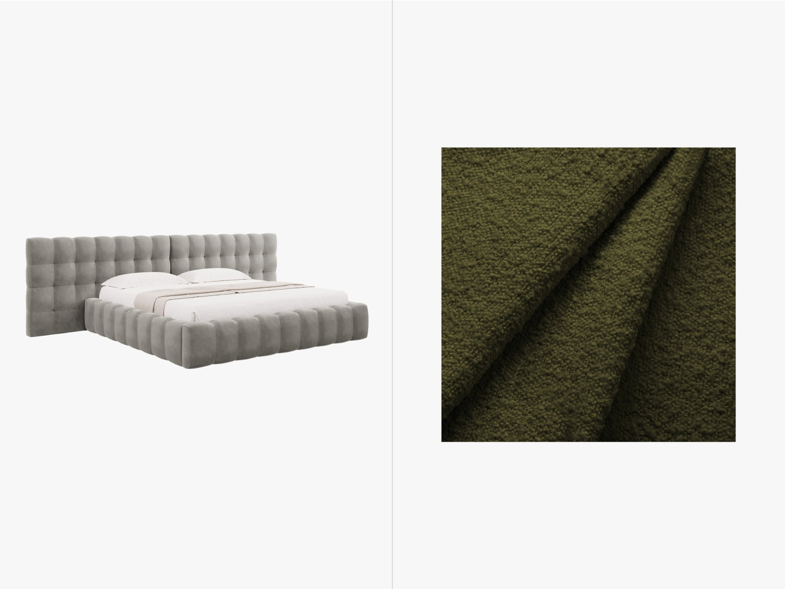 Mamaia Boucle Bett mit Strauaum und doppeltem Headboard  300cm in Dark Olive Green/Schwarz präsentiert im Onlineshop von KAQTU Design AG. Bett ist von Micadoni
