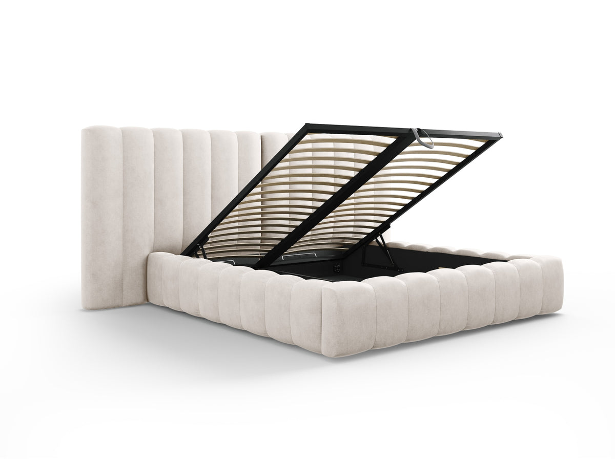 Kelp Bett mit Stauraum und doppeltem Headboard 180cm in Grey Beige Melange-Moly präsentiert im Onlineshop von KAQTU Design AG. Bett ist von Micadoni