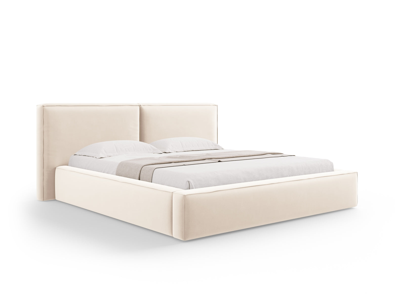 Jodie Velour Bett mit Strauaum und doppeltem Headboard  234cm in Light Beige präsentiert im Onlineshop von KAQTU Design AG. Bett ist von Micadoni