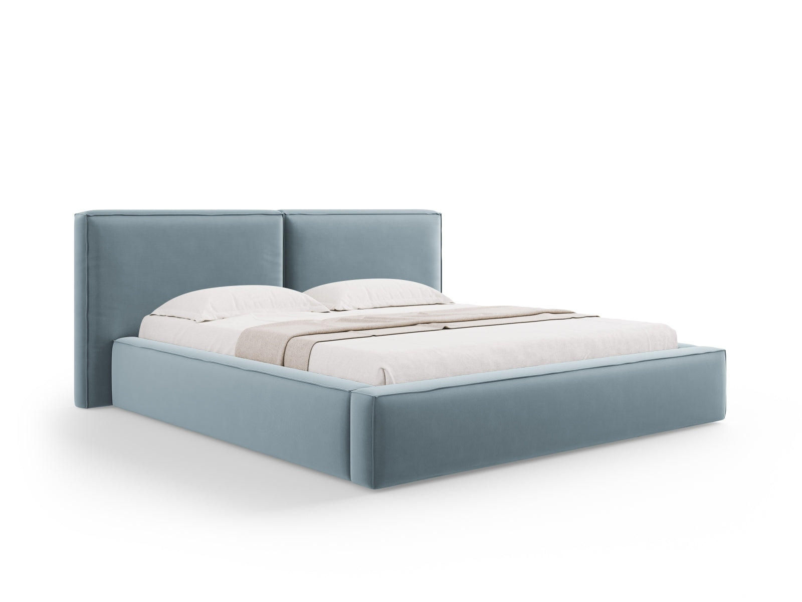 Jodie Velour Bett mit Stauraum und doppeltem Headboard 180cm in Light Blue-Bluvel präsentiert im Onlineshop von KAQTU Design AG. Bett ist von Micadoni