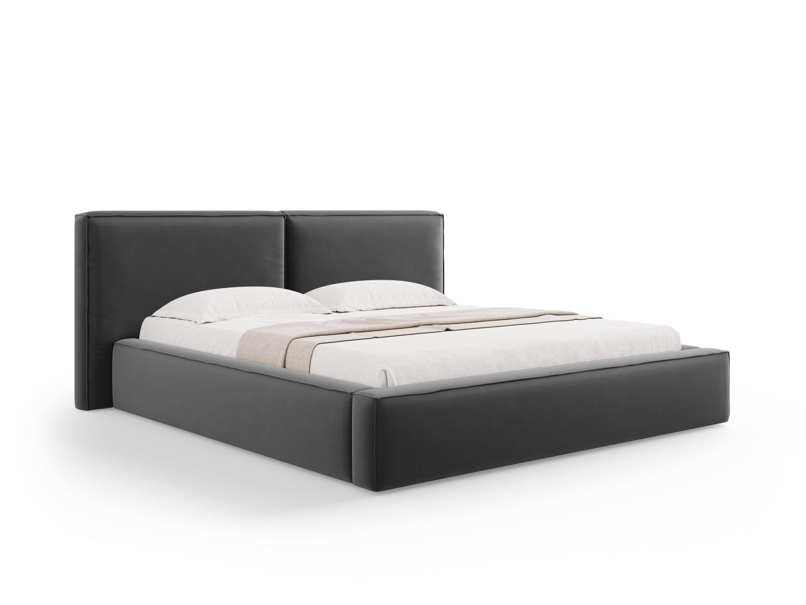 Jodie Velour Bett mit Stauraum und doppeltem Headboard 180cm in Grey-Bluvel präsentiert im Onlineshop von KAQTU Design AG. Bett ist von Micadoni