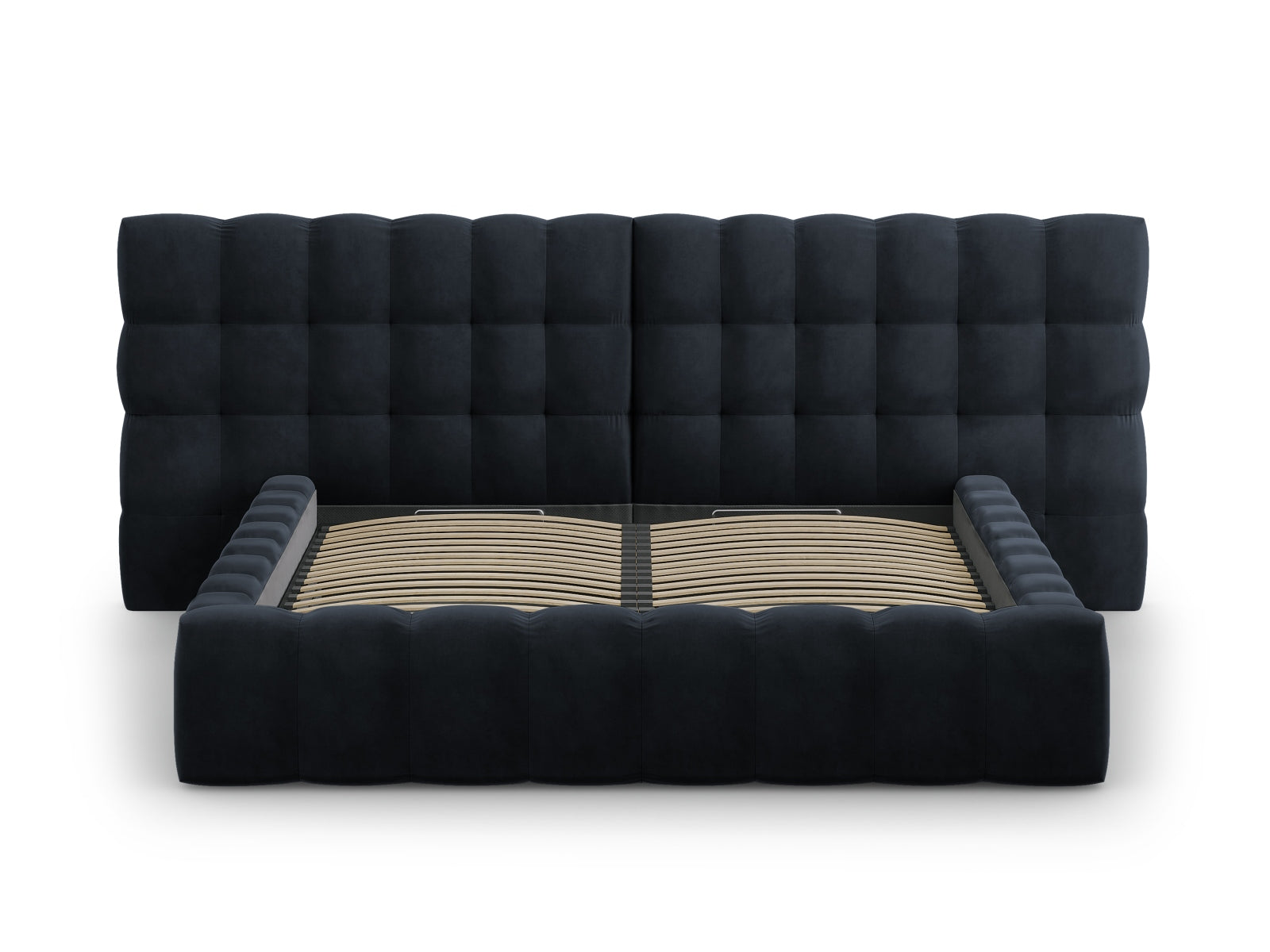Mamaia Velour Bett mit Strauaum und doppeltem Headboard  300cm in Dark Blue/Schwarz präsentiert im Onlineshop von KAQTU Design AG. Bett ist von Micadoni