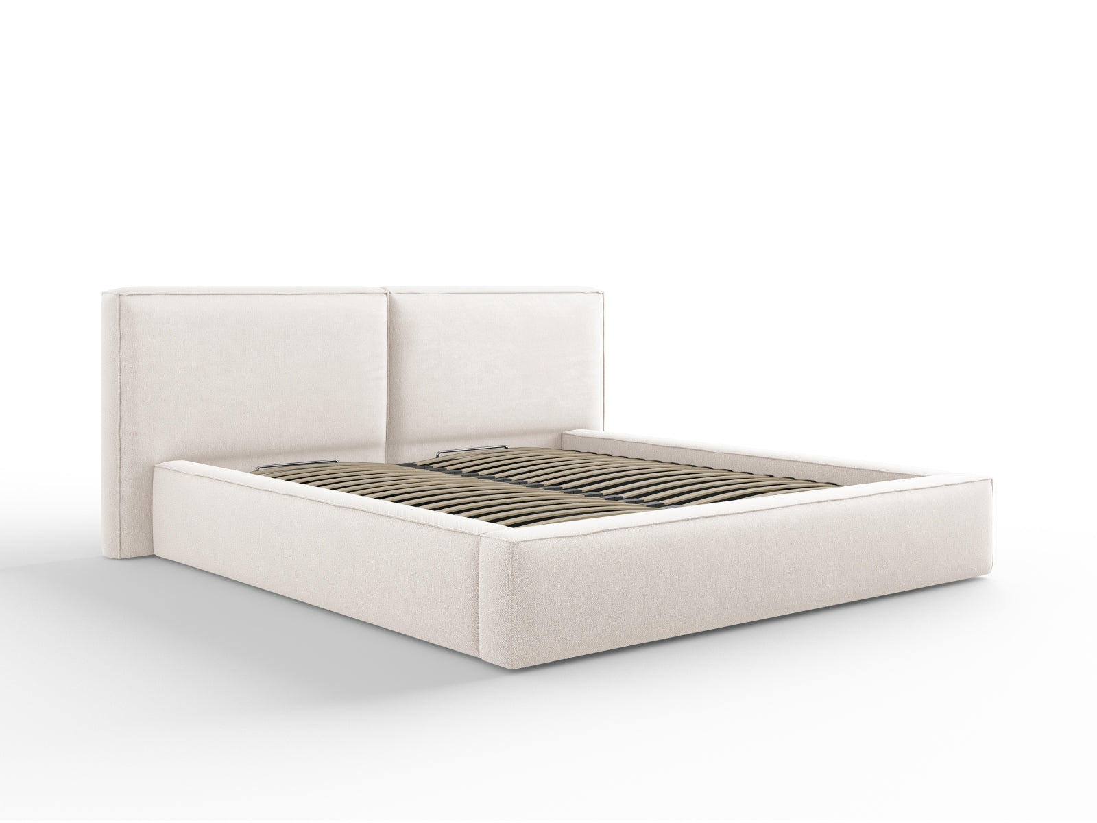 Jodie Bett mit Stauraumfunktion mit doppeltem Headboard 180cm in Light Beige-Megan präsentiert im Onlineshop von KAQTU Design AG. Bett ist von Micadoni