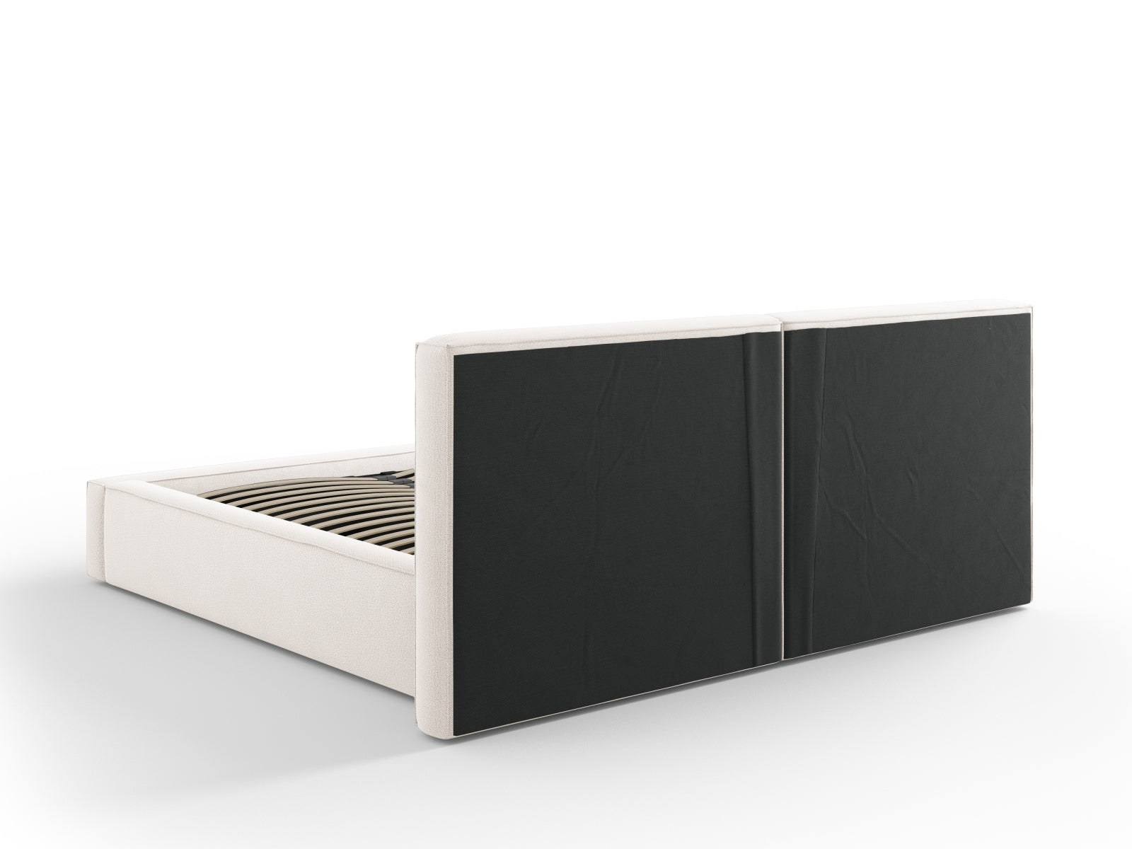 Elegantes Jodie Bett in hellem Beige mit praktischem Stauraum und doppeltem Kopfteil, ideal für stilvolle Schlafzimmerlösungen.