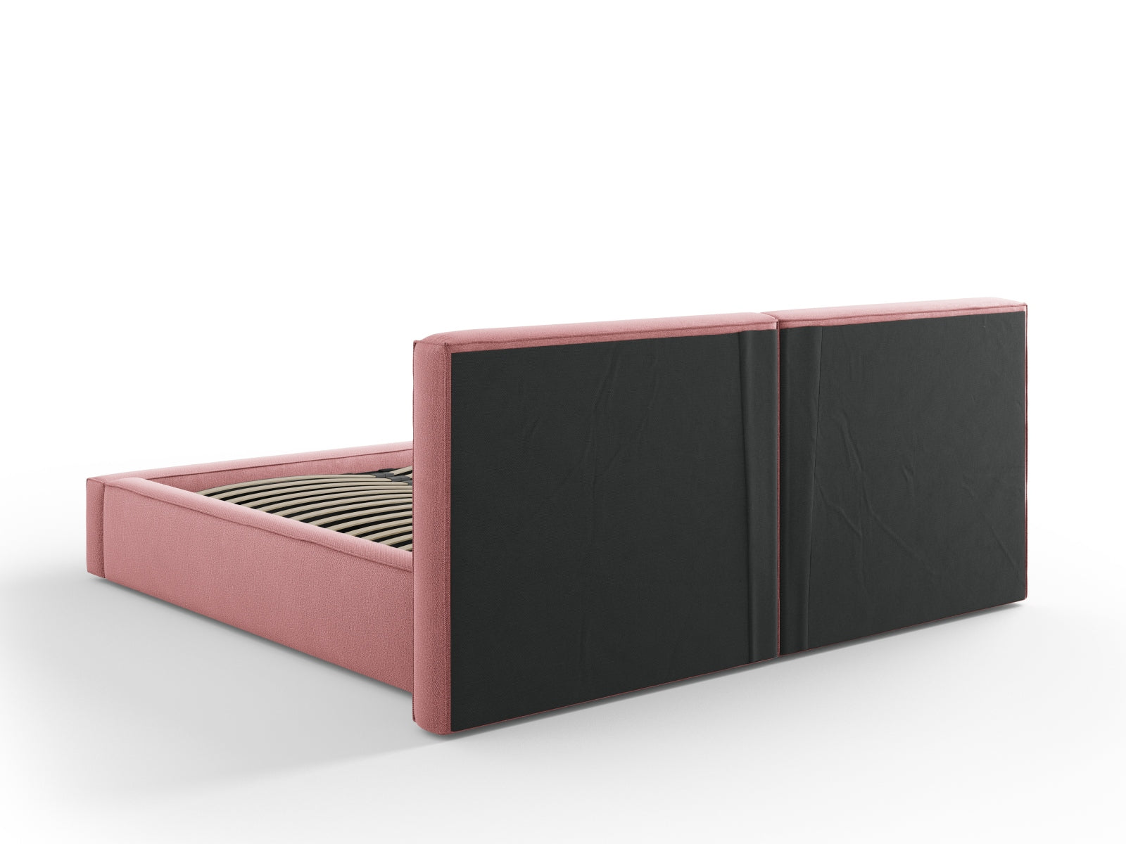Elegantes Jodie Bett in zartem Rosa, bietet praktischen Stauraum und ein doppeltes Kopfteil für zusätzlichen Komfort und Stil.