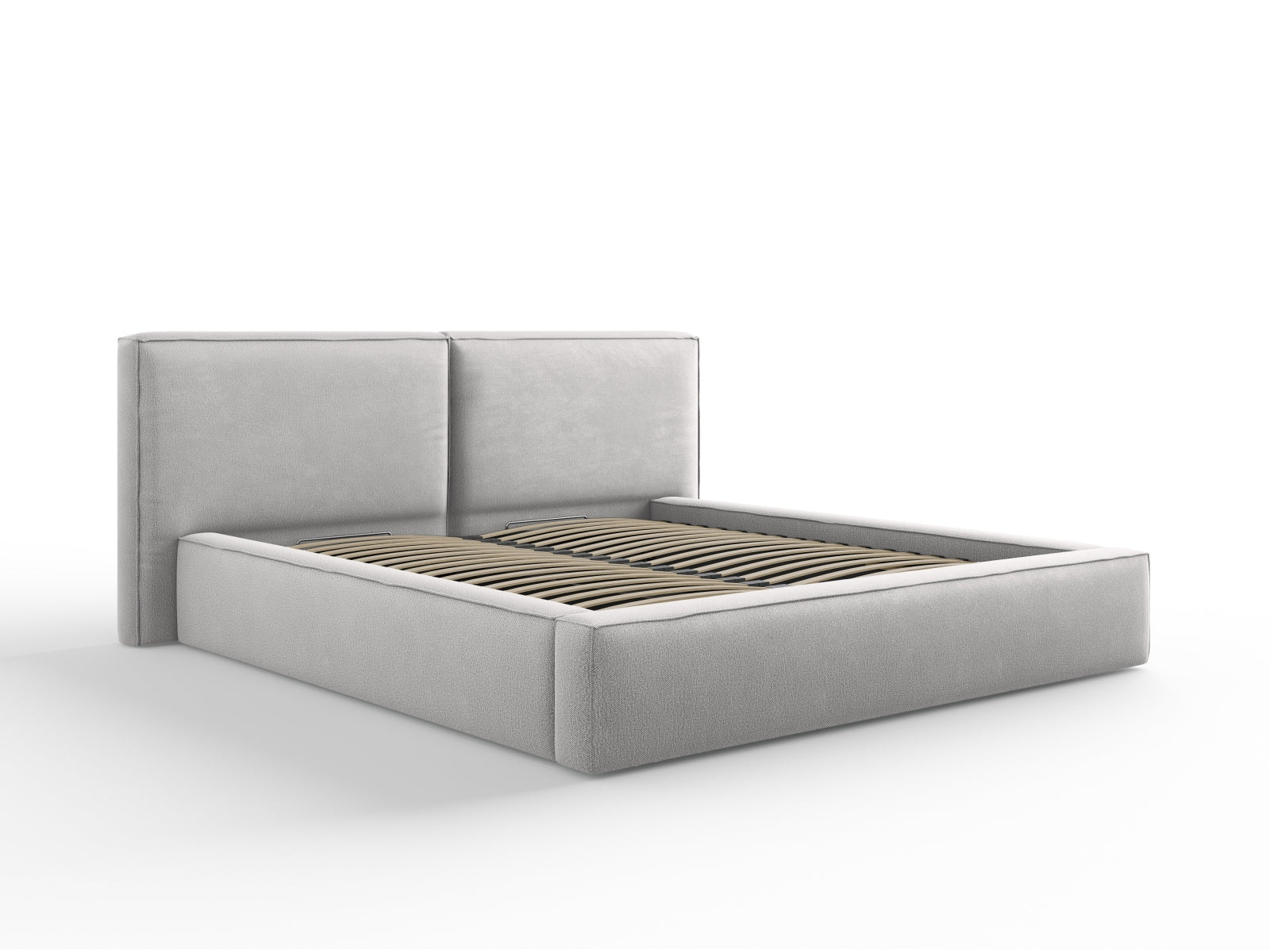 Jodie Bett mit Stauraumfunktion mit doppeltem Headboard 180cm in Light Grey-Megan präsentiert im Onlineshop von KAQTU Design AG. Bett ist von Micadoni