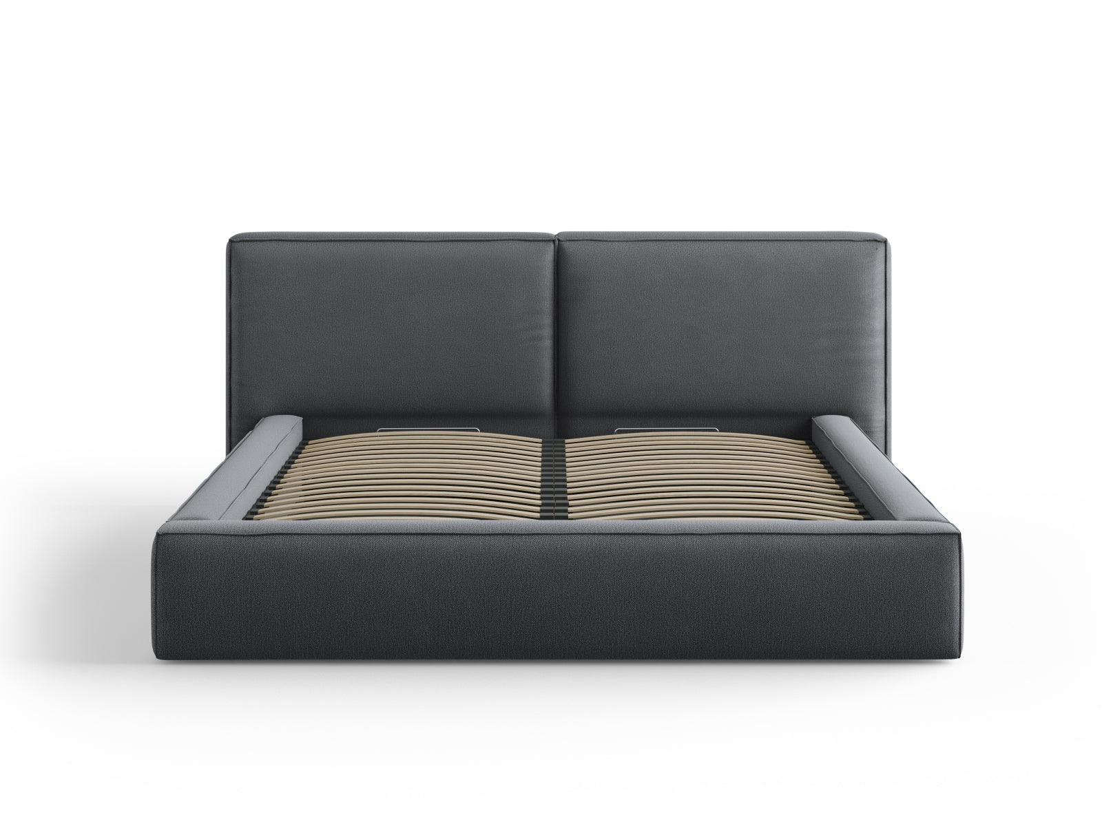 Elegantes Jodie Bett in Dunkelgrau mit praktischem Stauraum und doppeltem Kopfteil, ideal für stilvolle Schlafzimmer.