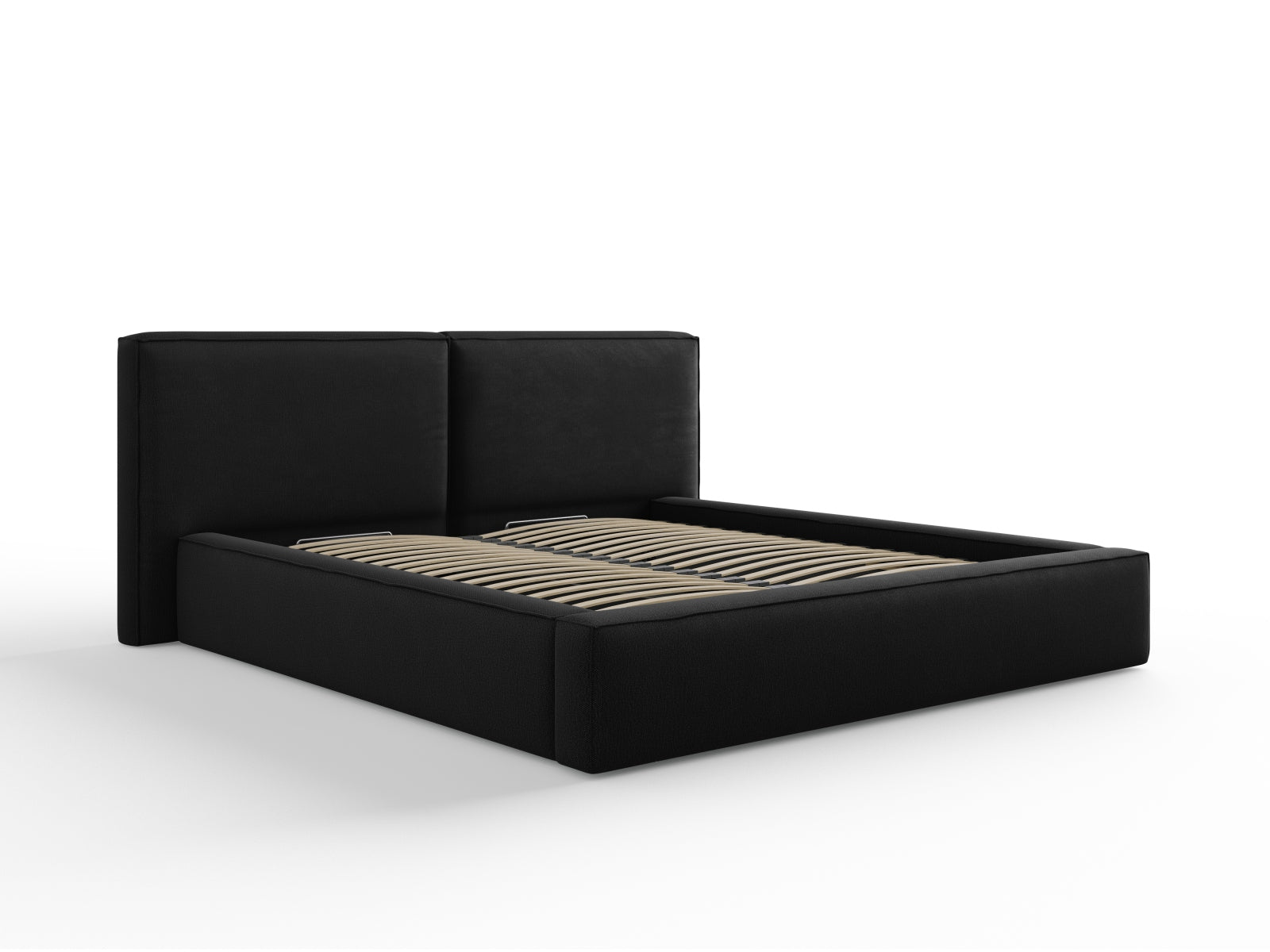 Jodie Bett mit Stauraumfunktion mit doppeltem Headboard 180cm in Black-Megan präsentiert im Onlineshop von KAQTU Design AG. Bett ist von Micadoni