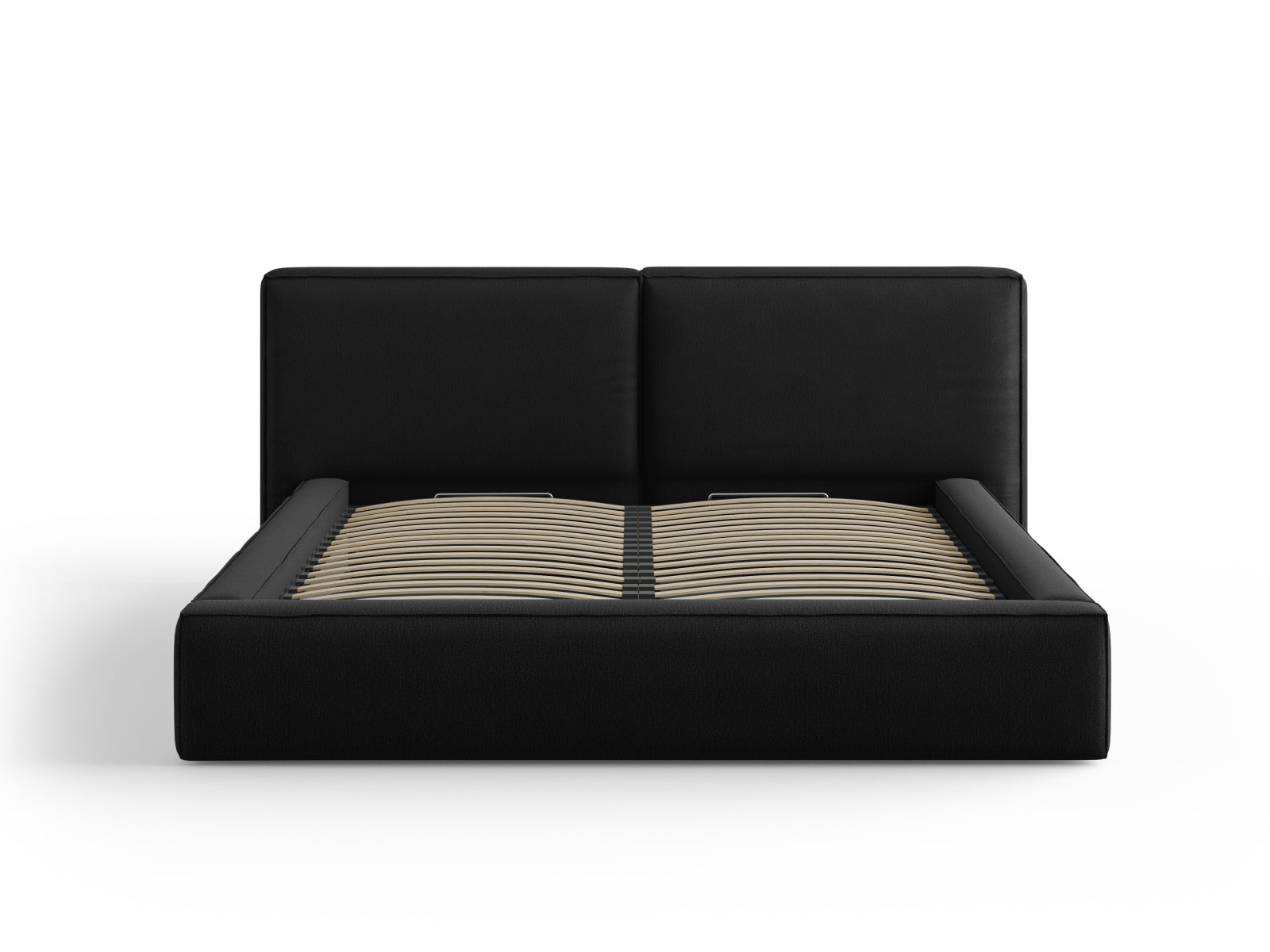 Elegantes Jodie Bett mit doppeltem Headboard und praktischer Stauraumfunktion in 180 cm Breite, ideal für stilvolle Schlafzimmer.
