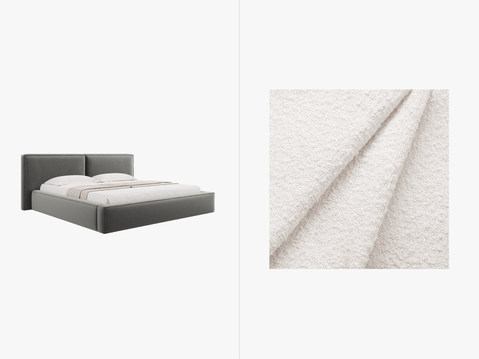 Jodie Boucle Bett mit Stauraum und Headboard  251cm in White präsentiert im Onlineshop von KAQTU Design AG. Bett ist von Micadoni