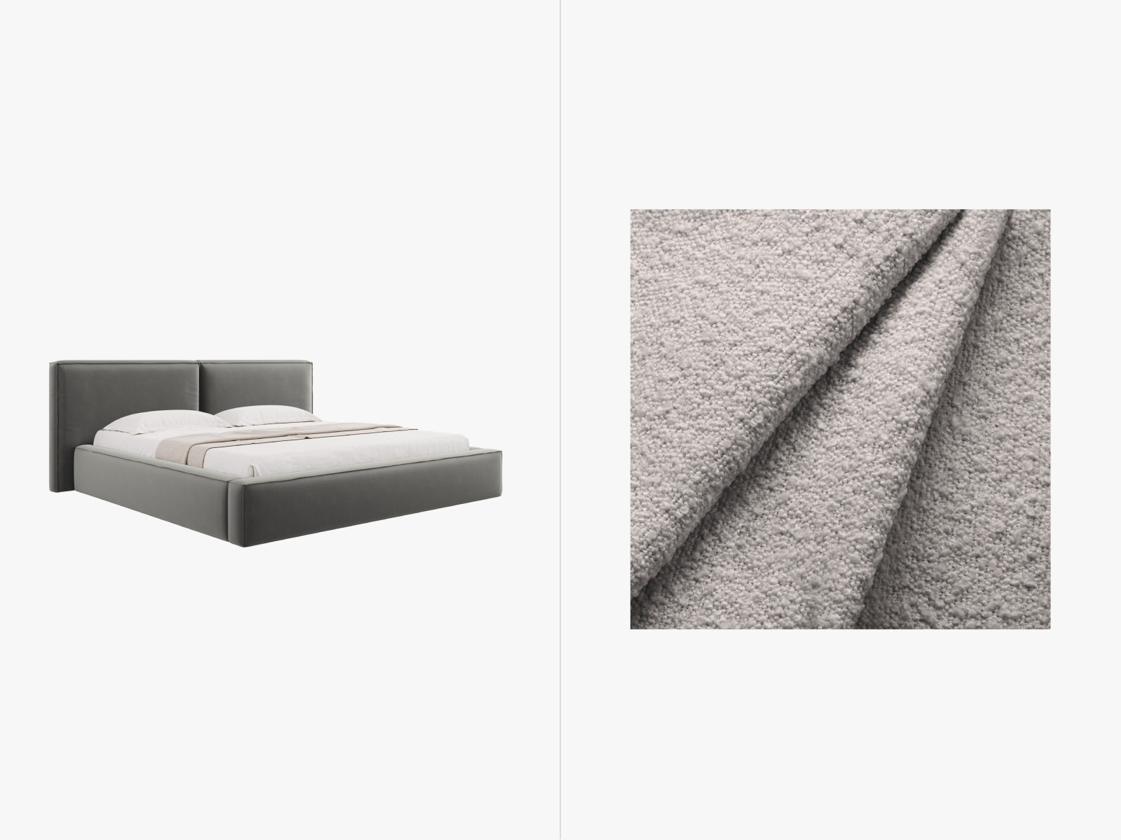 Jodie Boucle Bett mit Stauraum und Headboard  251cm in Light Grey präsentiert im Onlineshop von KAQTU Design AG. Bett ist von Micadoni
