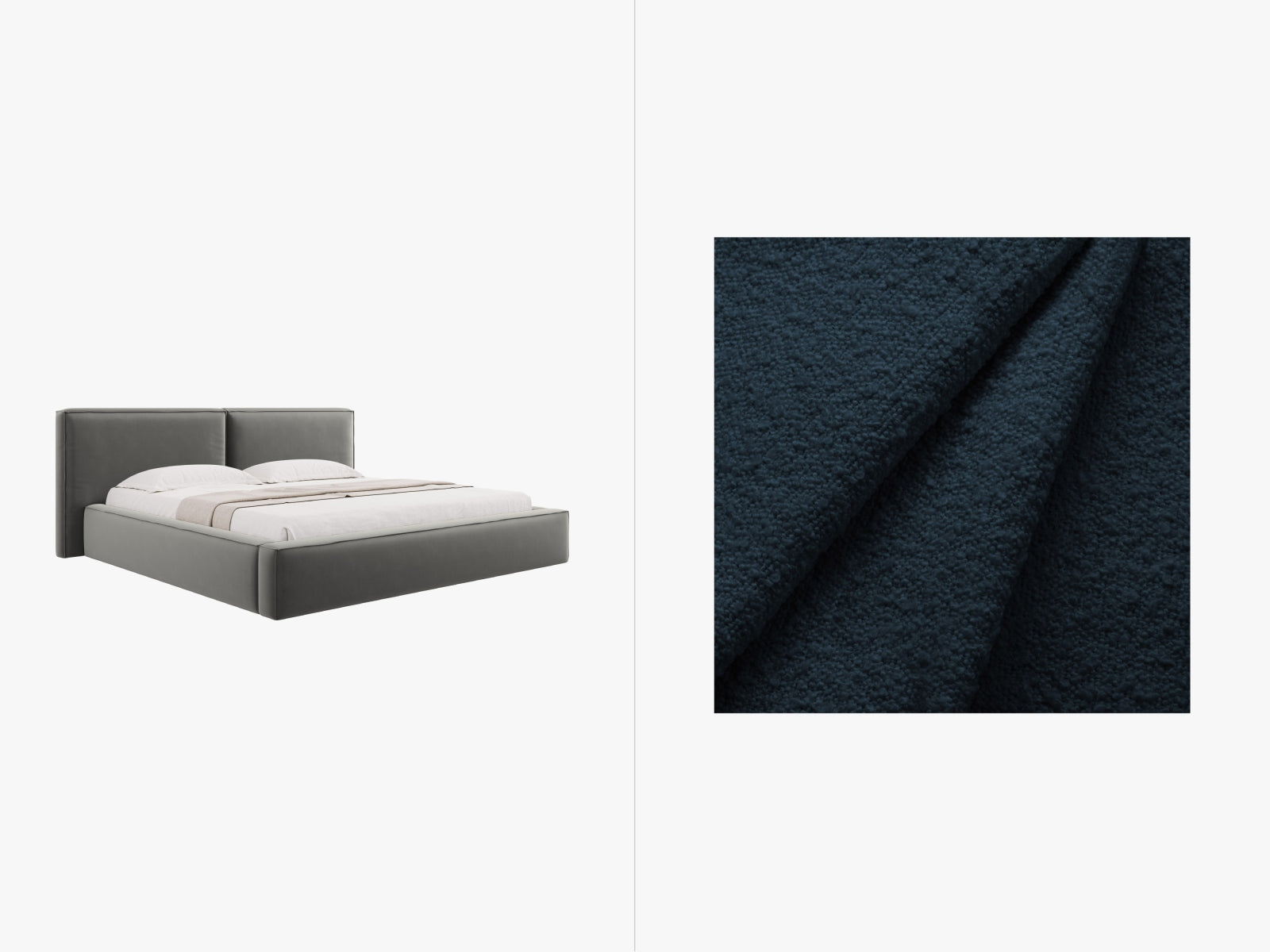 Jodie Boucle Bett mit Stauraum und Headboard  251cm in Dark Blue präsentiert im Onlineshop von KAQTU Design AG. Bett ist von Micadoni