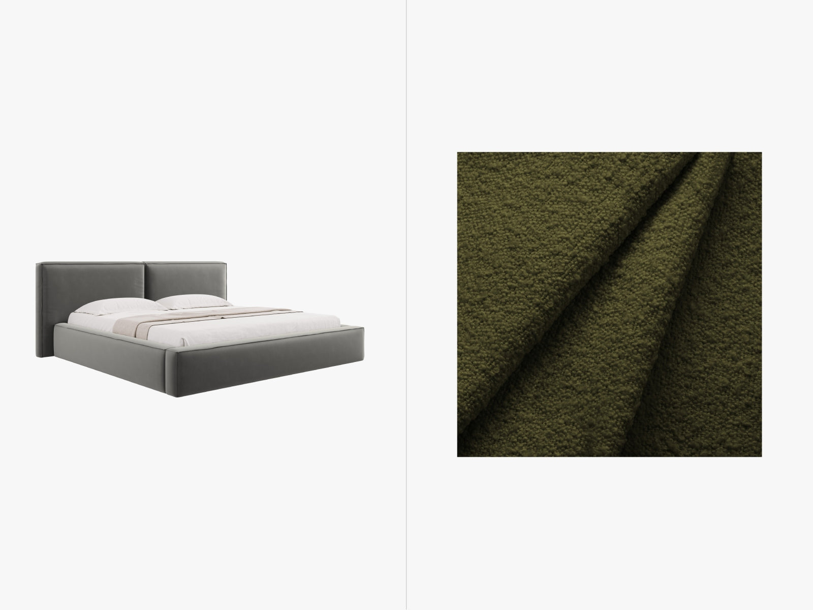 Jodie Boucle Bett mit Stauraum und Headboard  251cm in Dark Olive Green präsentiert im Onlineshop von KAQTU Design AG. Bett ist von Micadoni