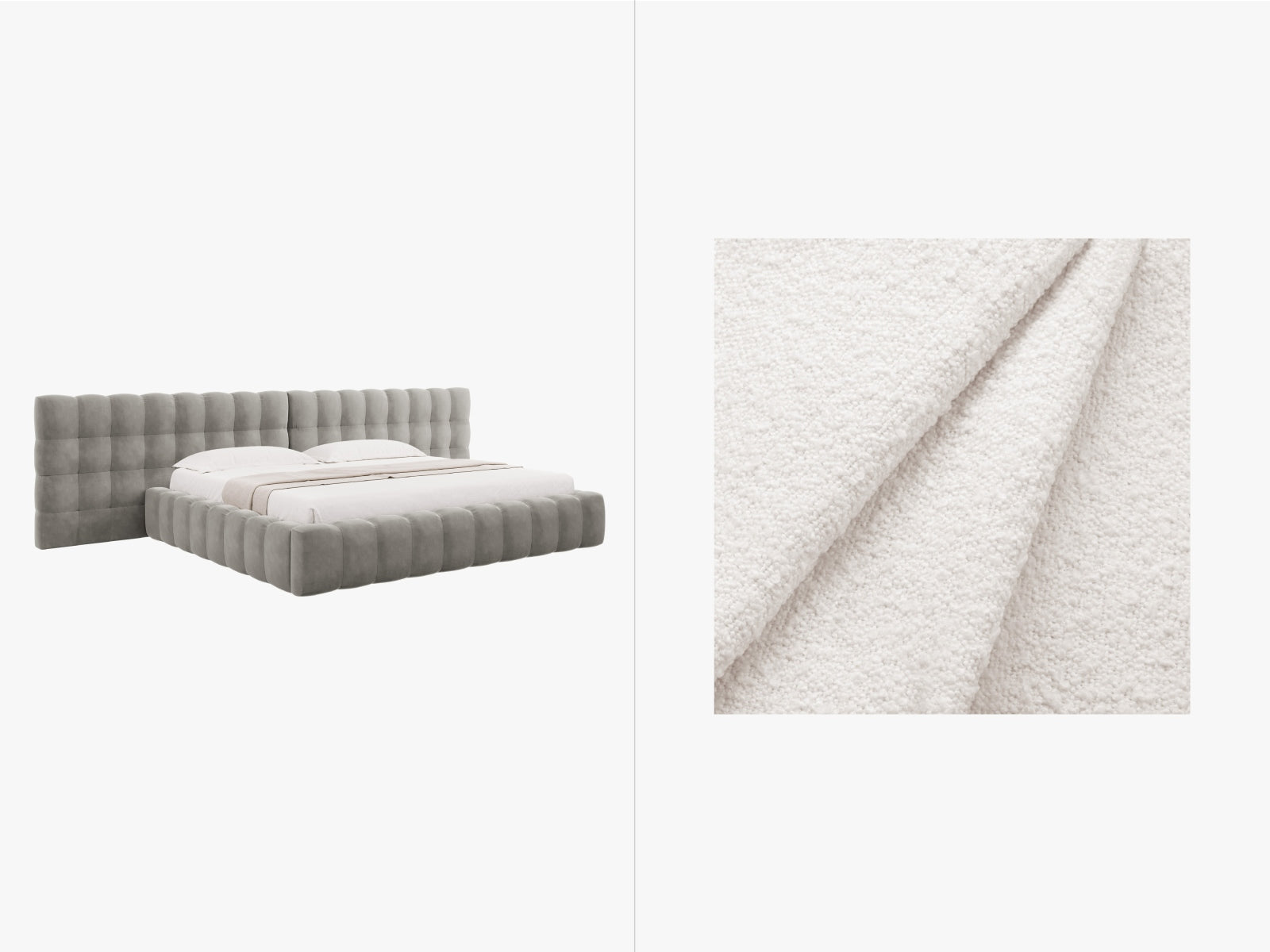 Mamaia Boucle Bett mit Strauaum und doppeltem Headboard  350cm in White/Schwarz präsentiert im Onlineshop von KAQTU Design AG. Bett ist von Micadoni