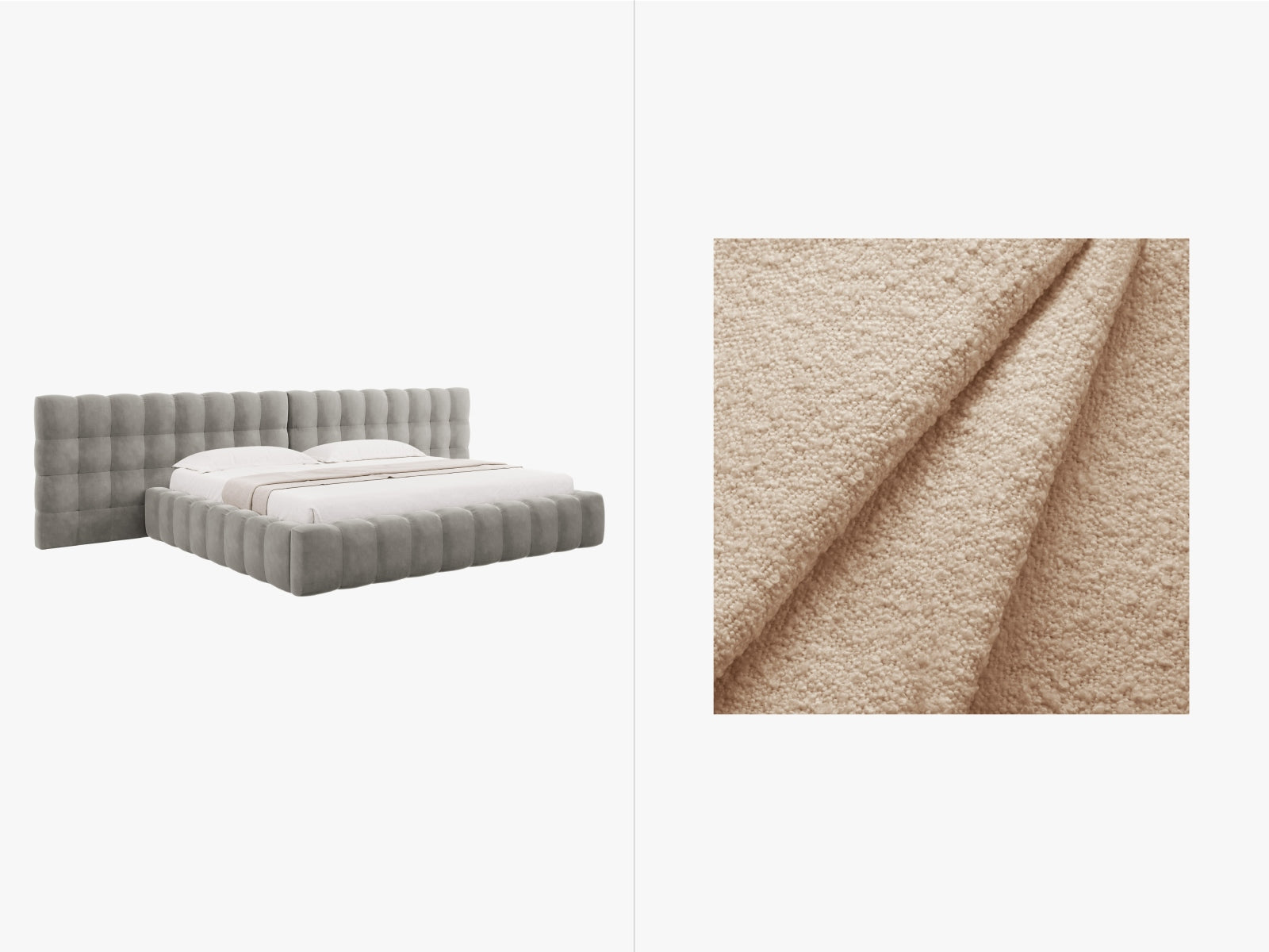 Mamaia Boucle Bett mit Strauaum und doppeltem Headboard  350cm in Beige/Schwarz präsentiert im Onlineshop von KAQTU Design AG. Bett ist von Micadoni